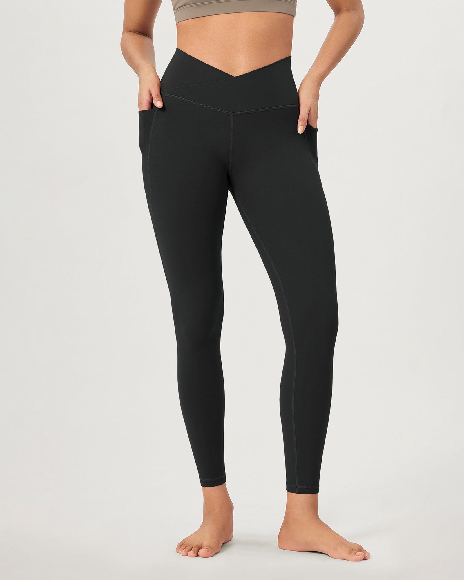 25 ODCLOUD Crossover Lounge Yoga Waist Leggings with Pockets Onyx Black Grey - ododos