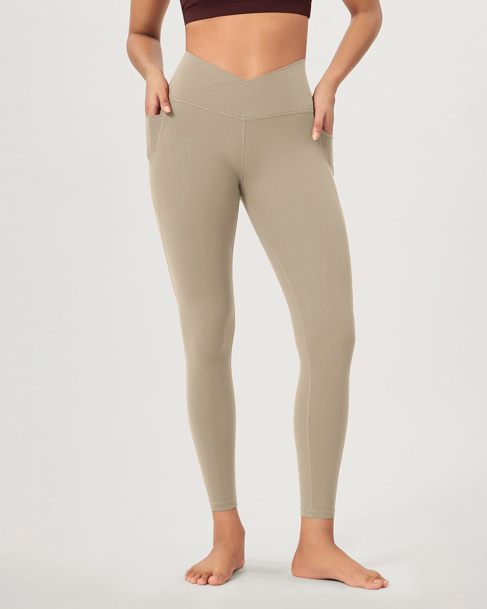 25 ODCLOUD Crossover Lounge Yoga Waist Leggings with Pockets Shaker Beige - ododos