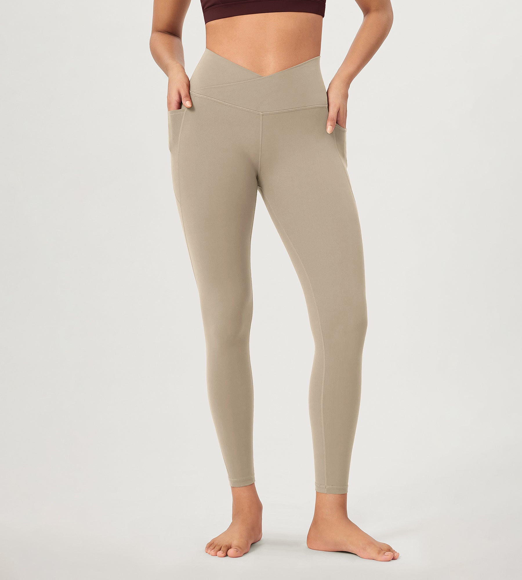 25 ODCLOUD Crossover Lounge Yoga Waist Leggings with Pockets Shaker Beige - ododos
