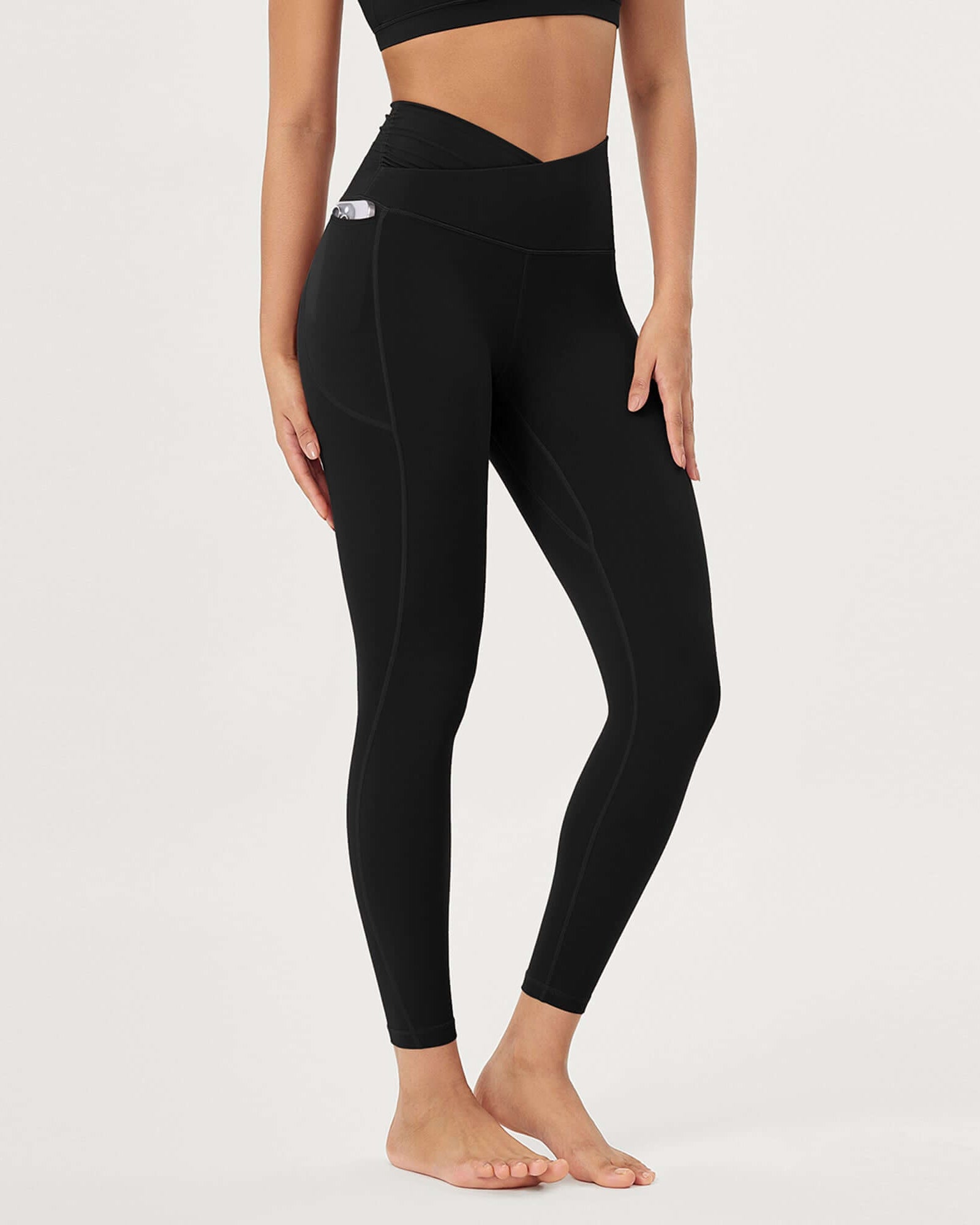 25 / 28 Gathered Crossover Lounge Yoga Leggings with Pockets - ododos