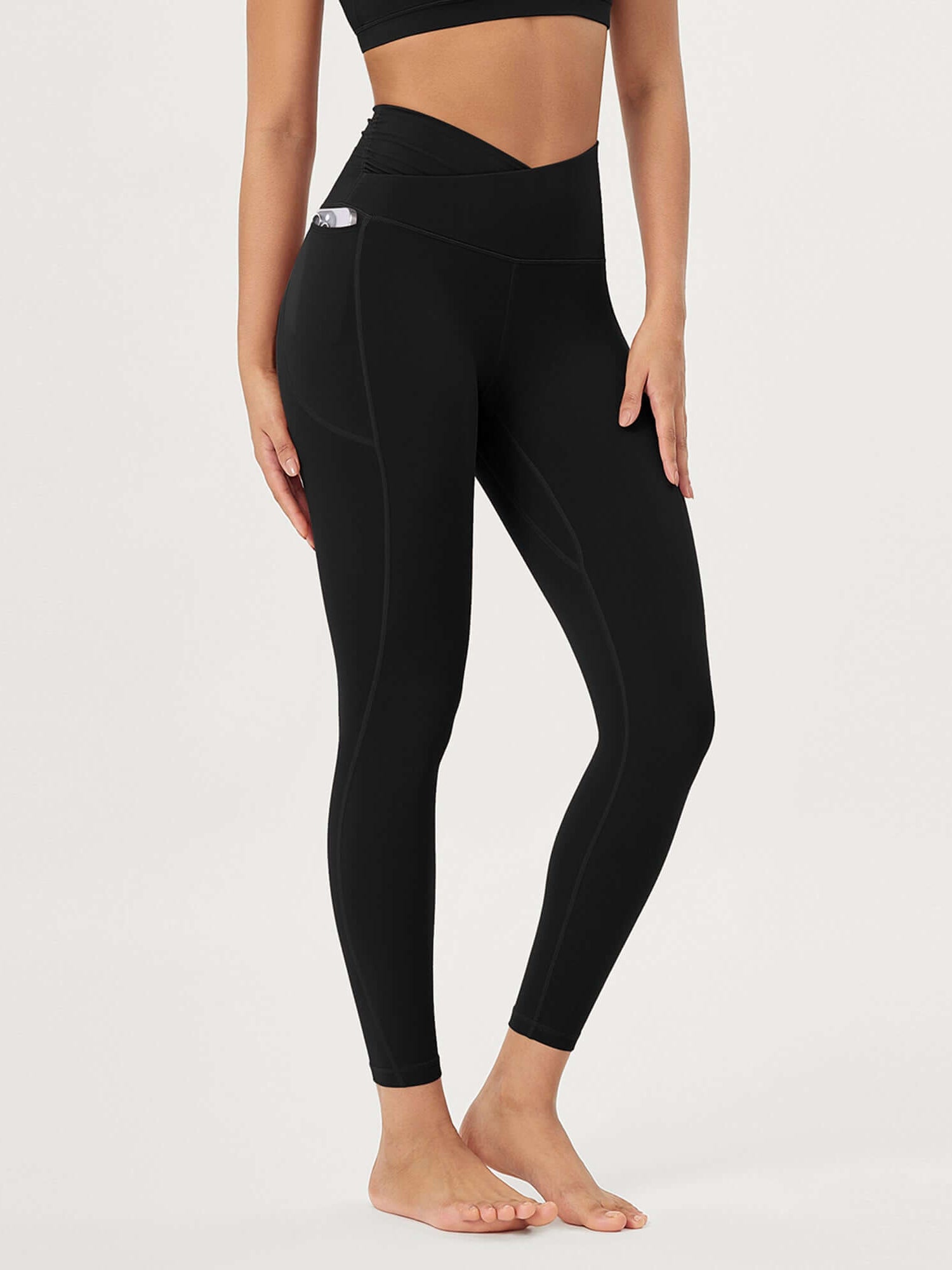 25 / 28 Gathered Crossover Lounge Yoga Leggings with Pockets - ododos