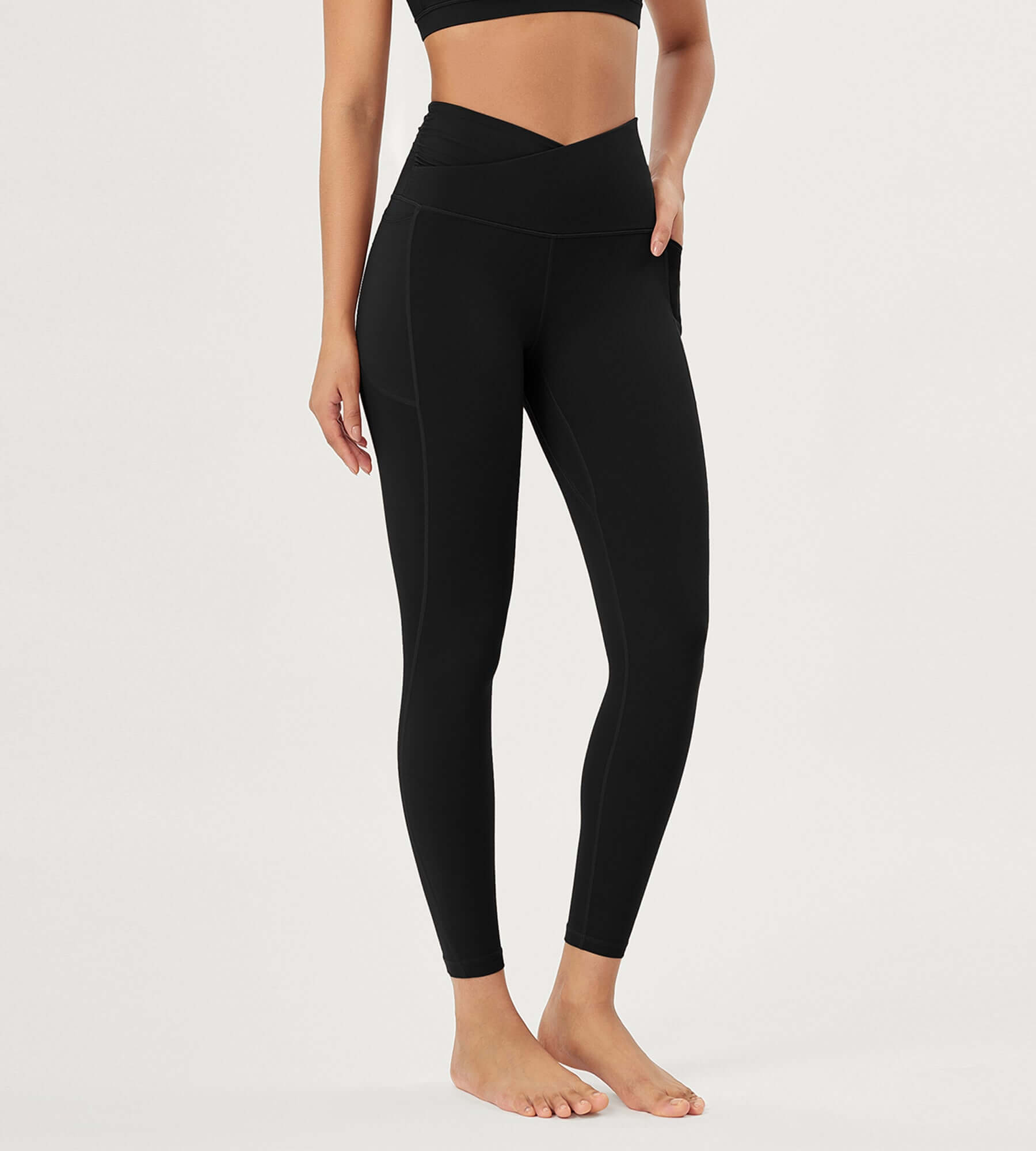 25 / 28 Gathered Crossover Lounge Yoga Leggings with Pockets - ododos