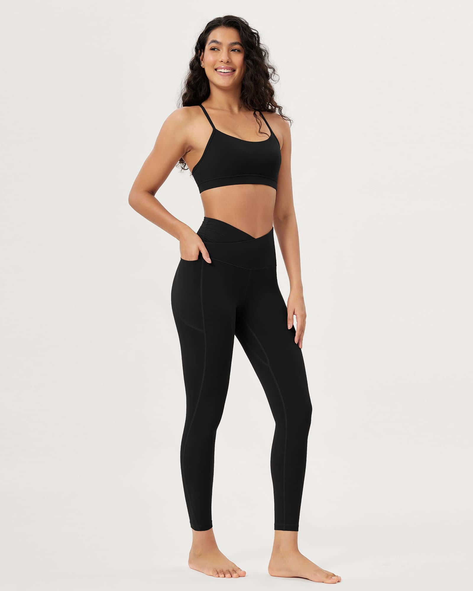 25 / 28 Gathered Crossover Lounge Yoga Leggings with Pockets - ododos