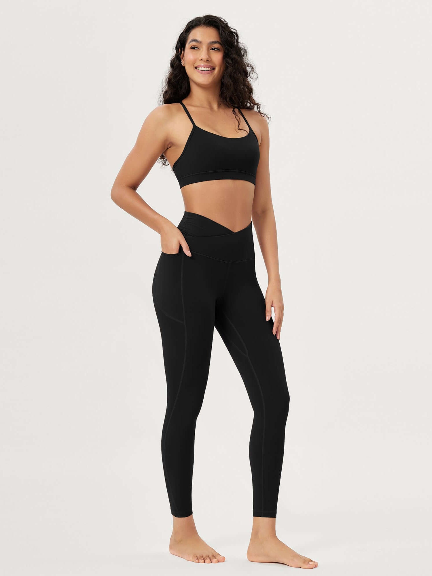 25 / 28 Gathered Crossover Lounge Yoga Leggings with Pockets - ododos