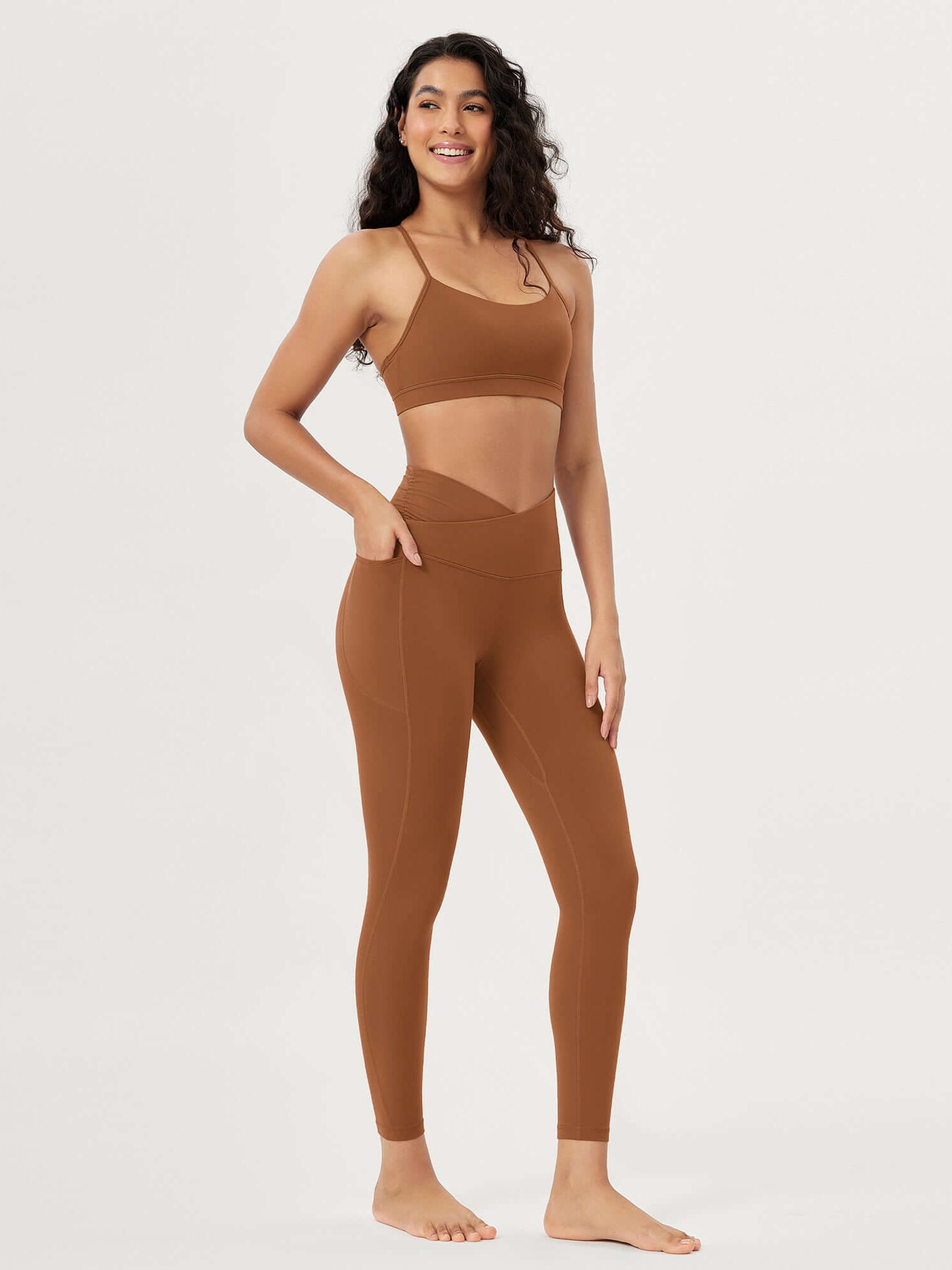 25 / 28 Gathered Crossover Lounge Yoga Leggings with Pockets - ododos