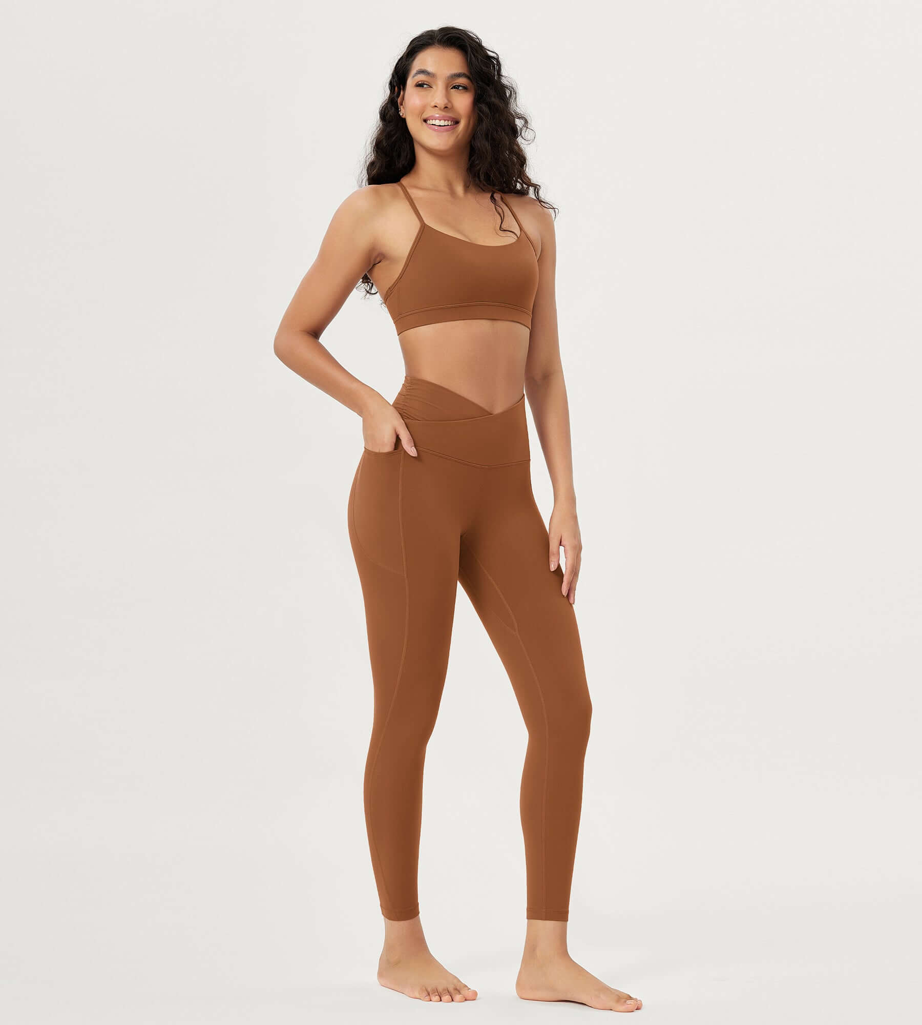 25 / 28 Gathered Crossover Lounge Yoga Leggings with Pockets - ododos