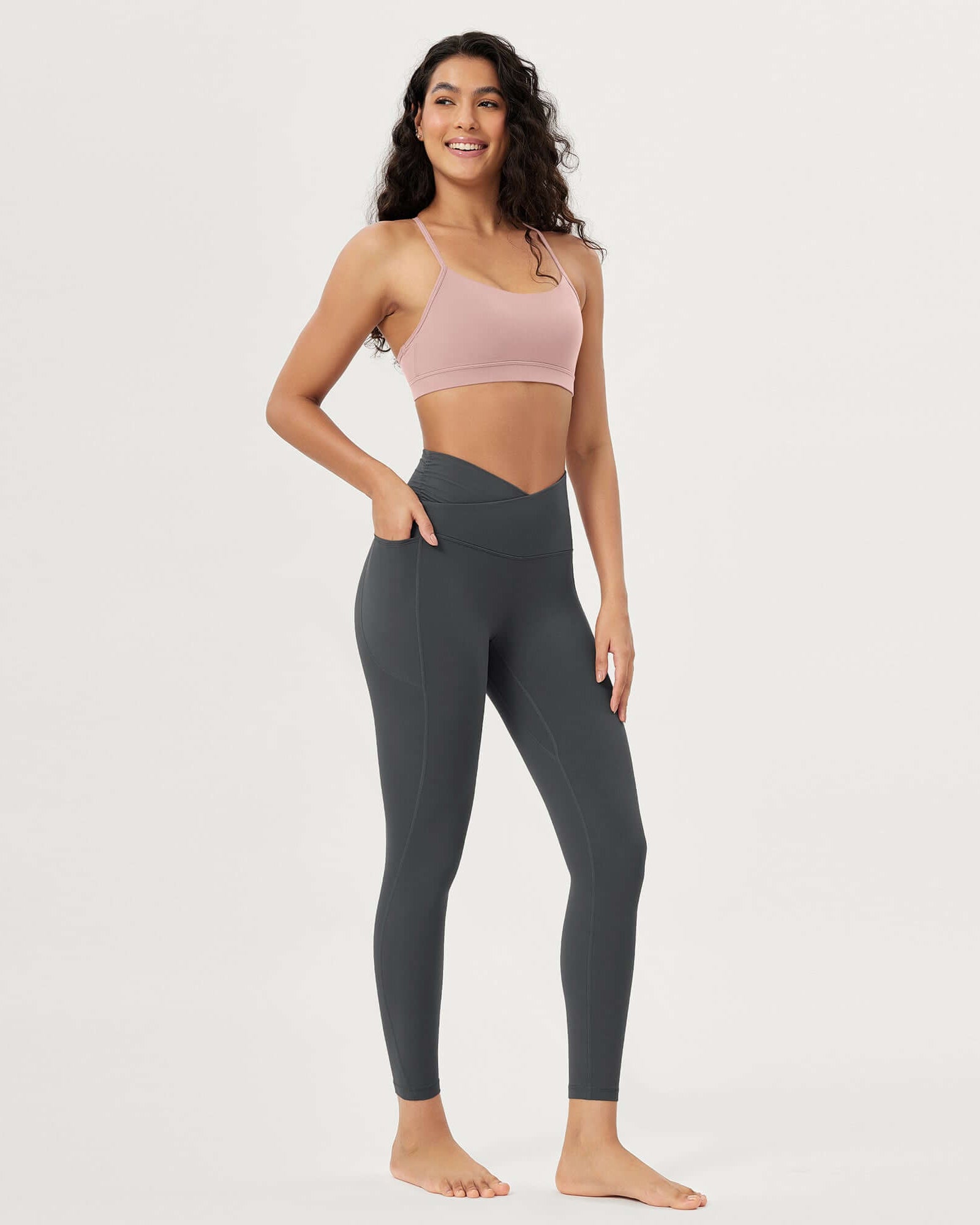 25 / 28 Gathered Crossover Lounge Yoga Leggings with Pockets - ododos