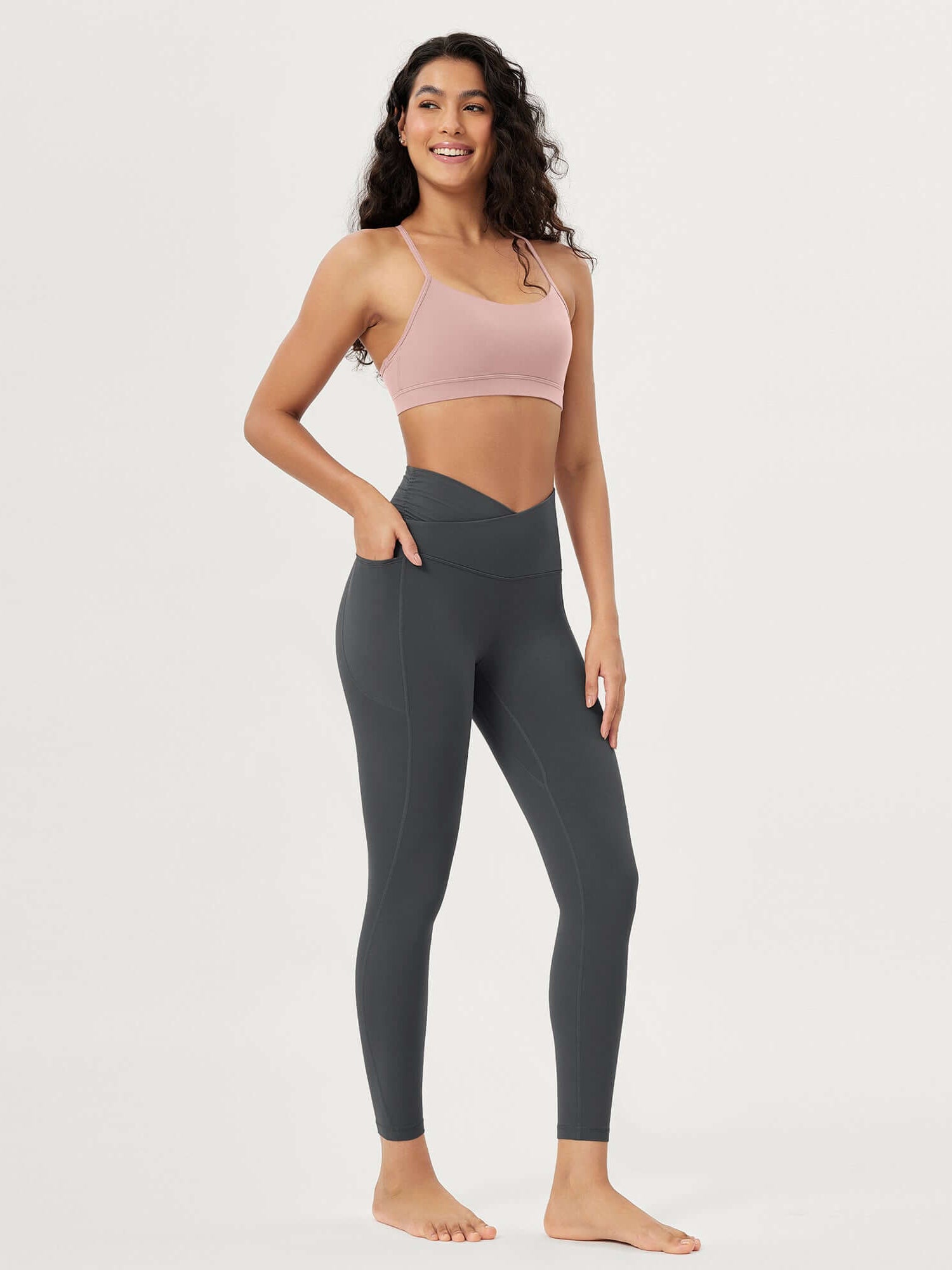25 / 28 Gathered Crossover Lounge Yoga Leggings with Pockets - ododos
