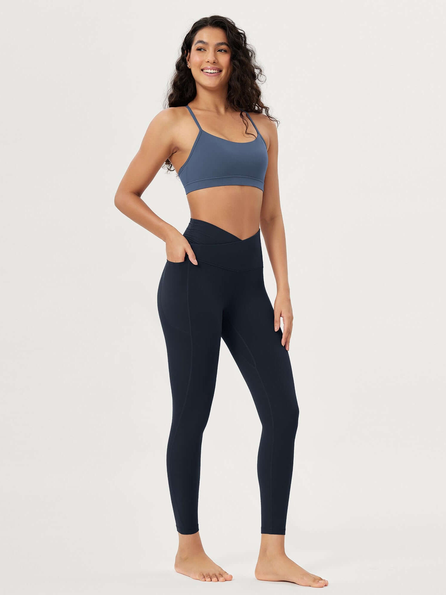 25 / 28 Gathered Crossover Lounge Yoga Leggings with Pockets - ododos