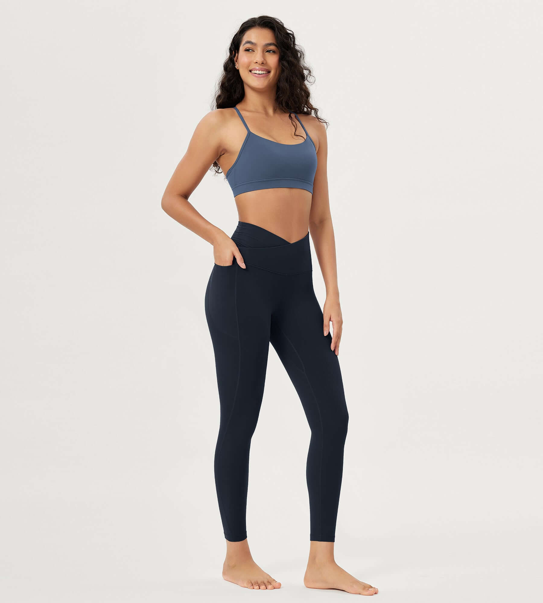 25 / 28 Gathered Crossover Lounge Yoga Leggings with Pockets - ododos