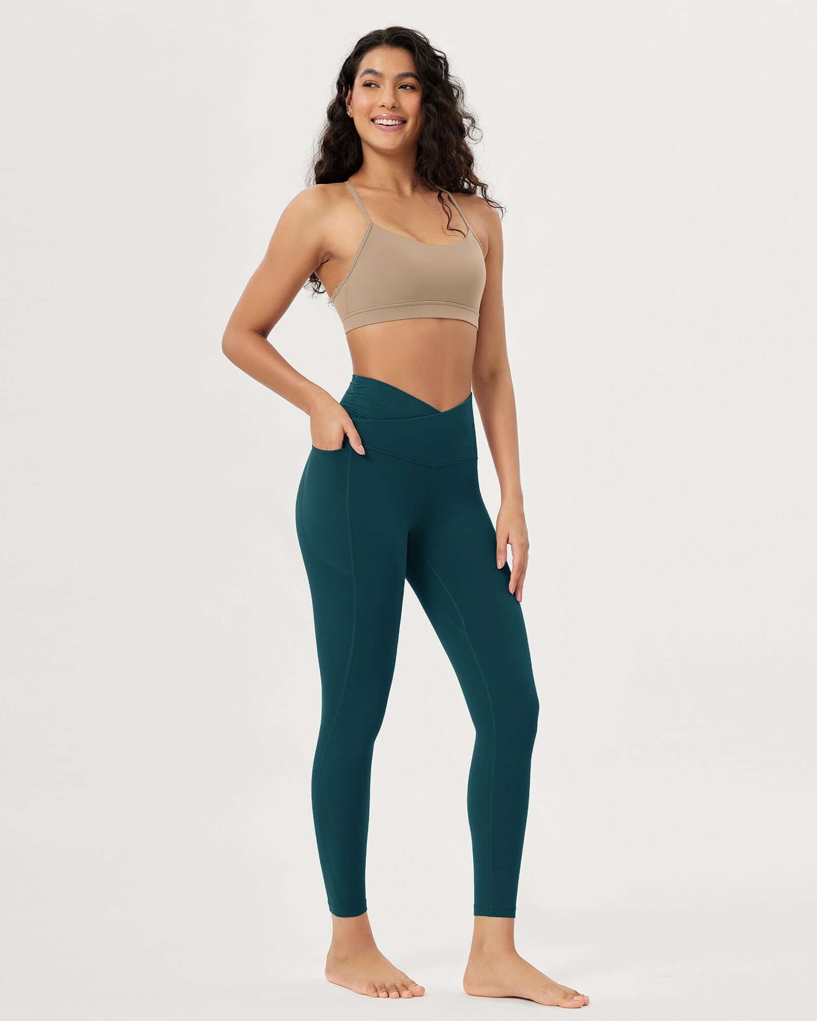 25 / 28 Gathered Crossover Lounge Yoga Leggings with Pockets - ododos