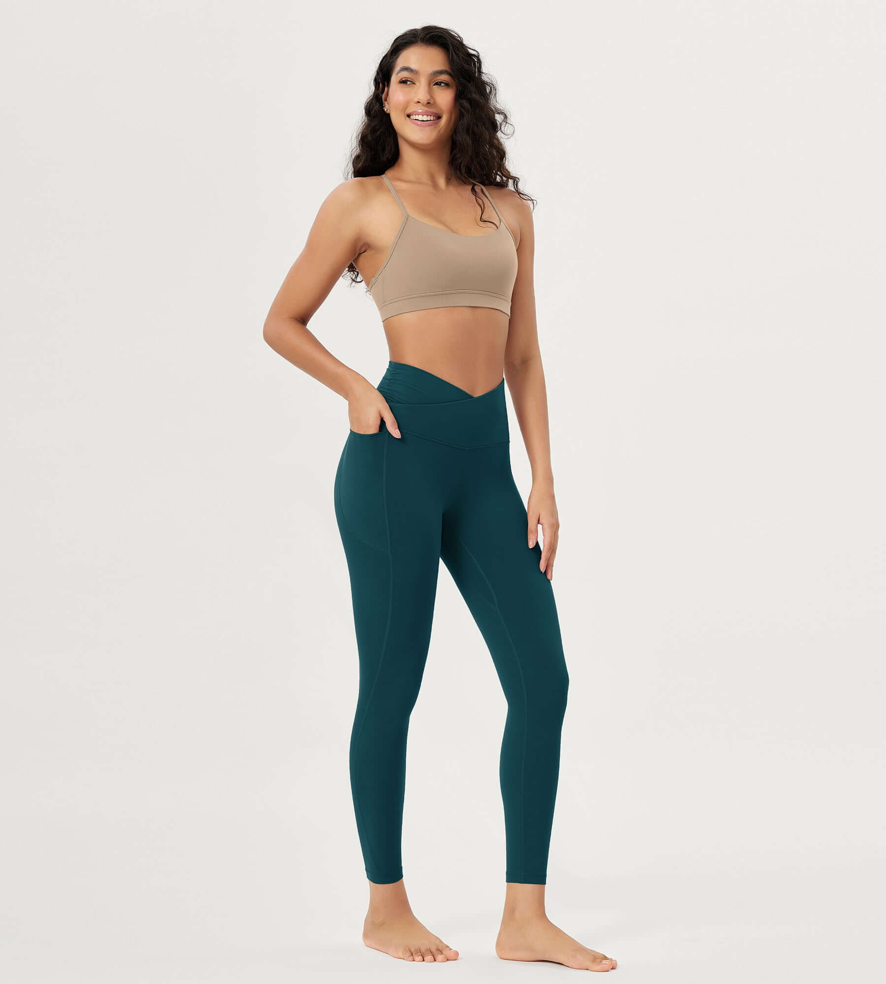 25 / 28 Gathered Crossover Lounge Yoga Leggings with Pockets - ododos