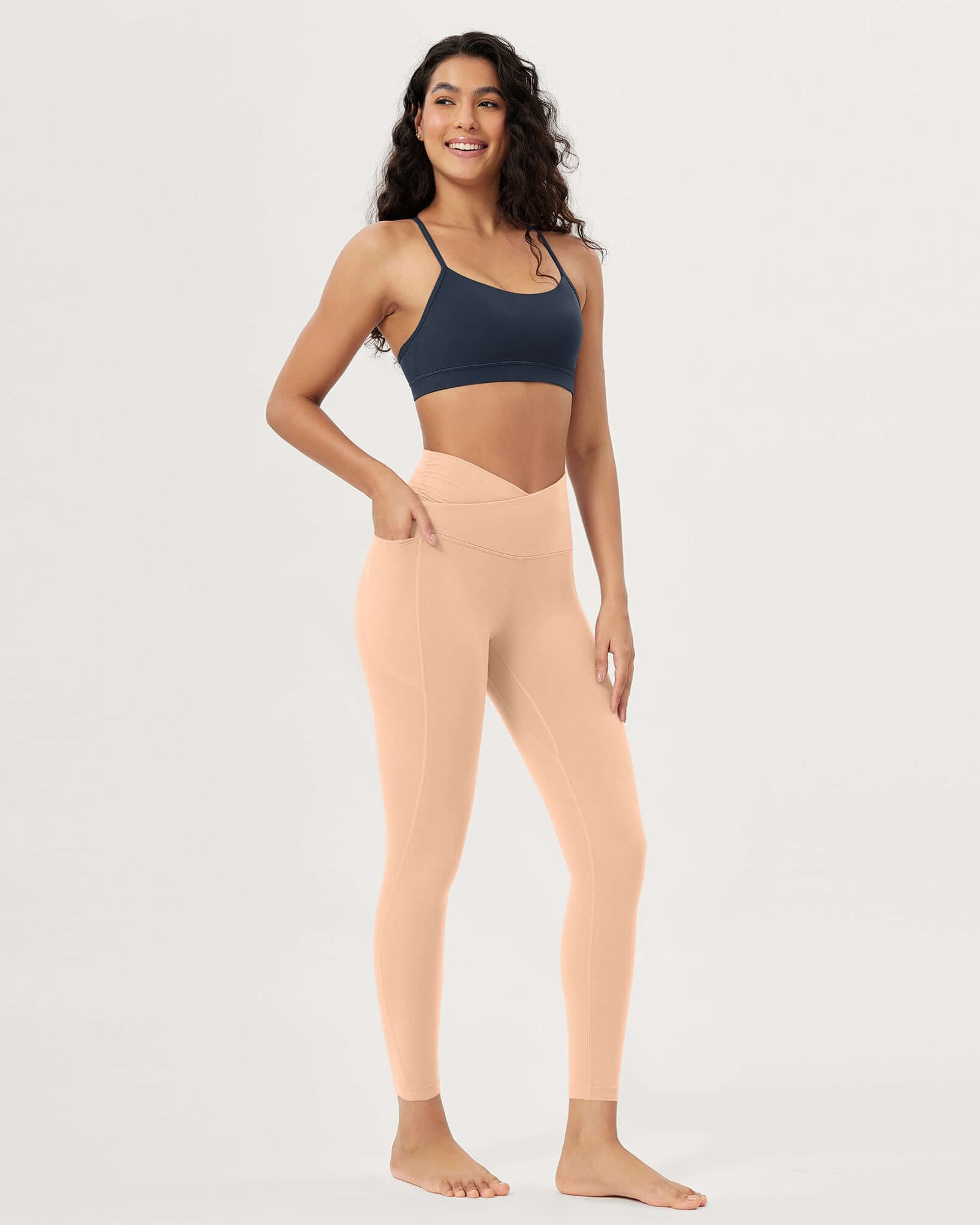 25 / 28 Gathered Crossover Lounge Yoga Leggings with Pockets - ododos