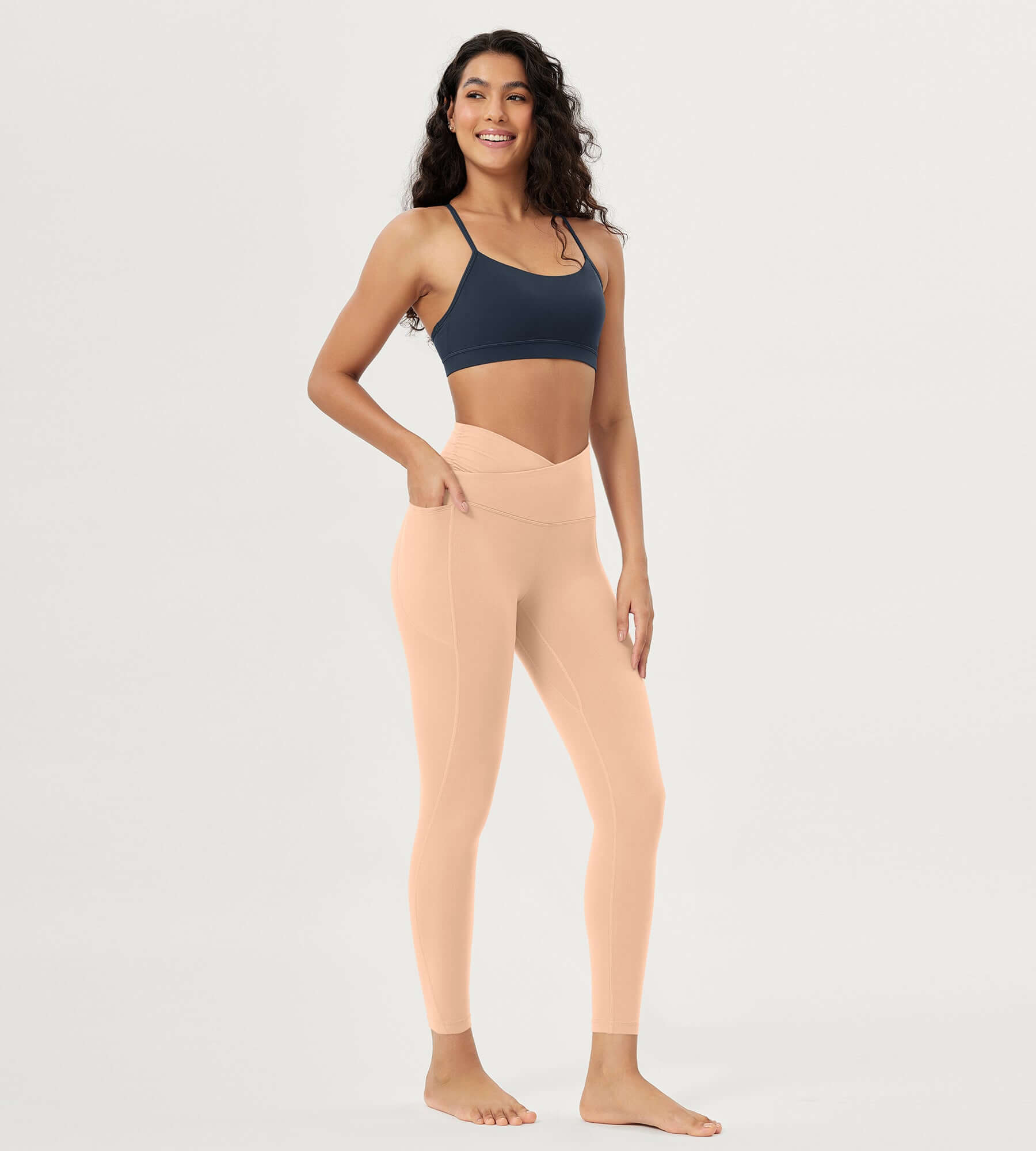 25 / 28 Gathered Crossover Lounge Yoga Leggings with Pockets - ododos