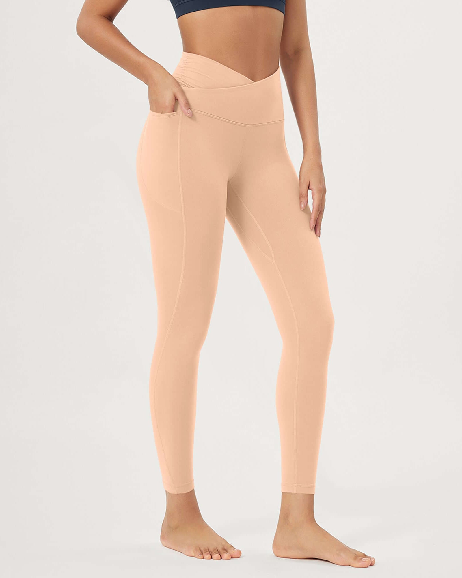 25 / 28 Gathered Crossover Lounge Yoga Leggings with Pockets 25 Inseam Peach - ododos