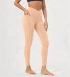 25 / 28 Gathered Crossover Lounge Yoga Leggings with Pockets 25 Inseam Peach - ododos