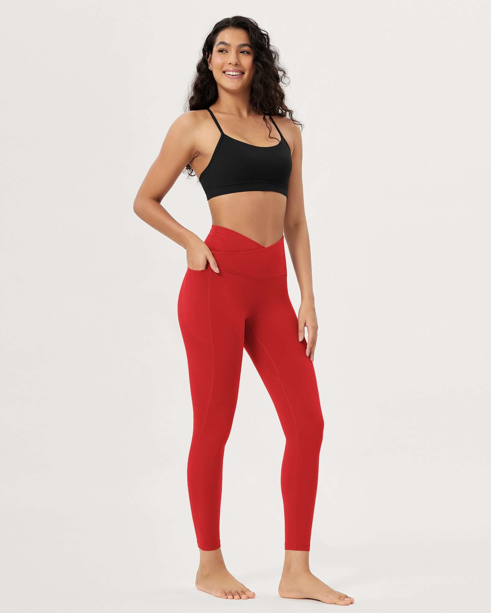 25 / 28 Gathered Crossover Lounge Yoga Leggings with Pockets - ododos