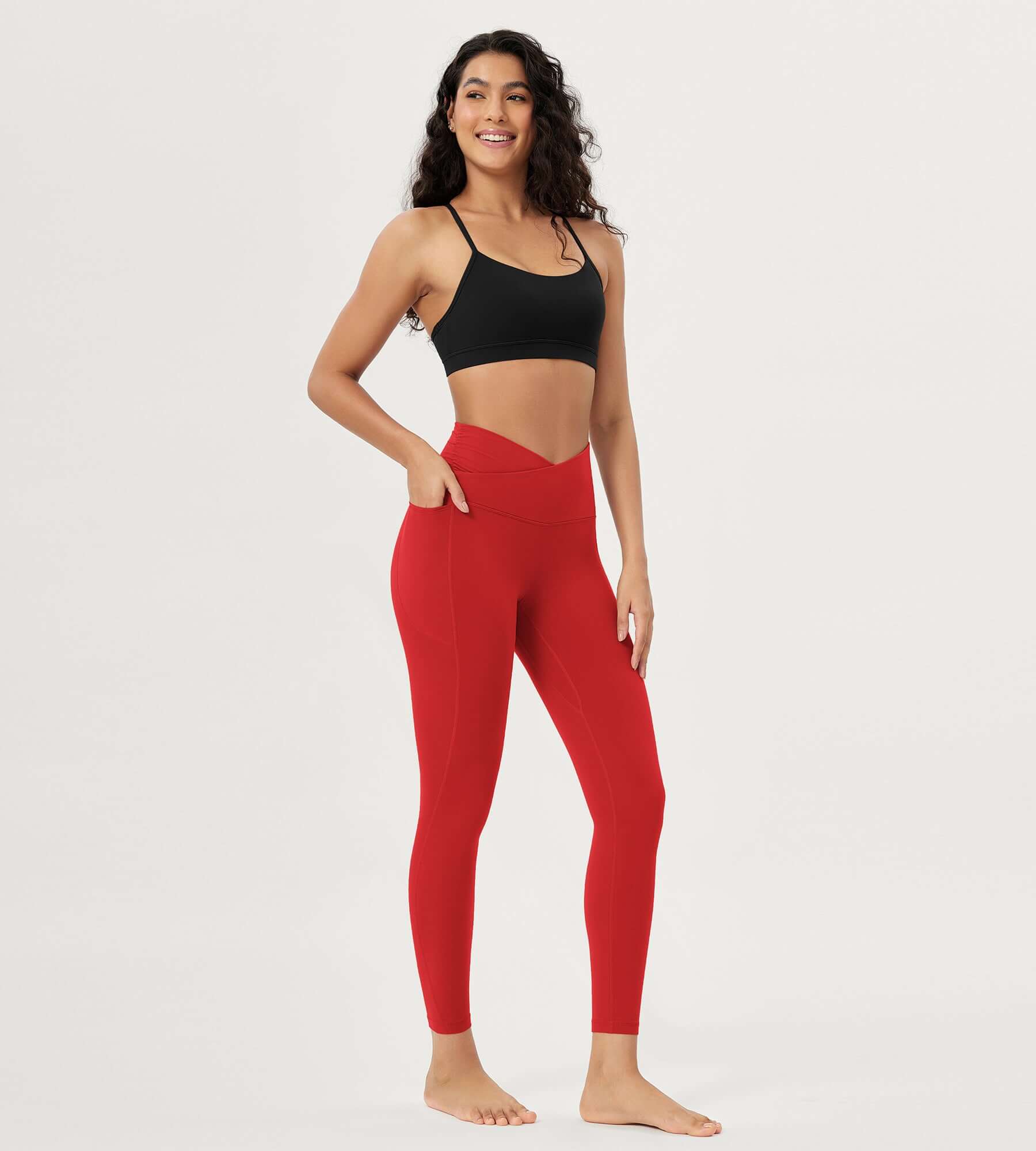 25 / 28 Gathered Crossover Lounge Yoga Leggings with Pockets - ododos