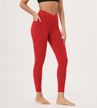25 / 28 Gathered Crossover Lounge Yoga Leggings with Pockets 25 Inseam Red - ododos