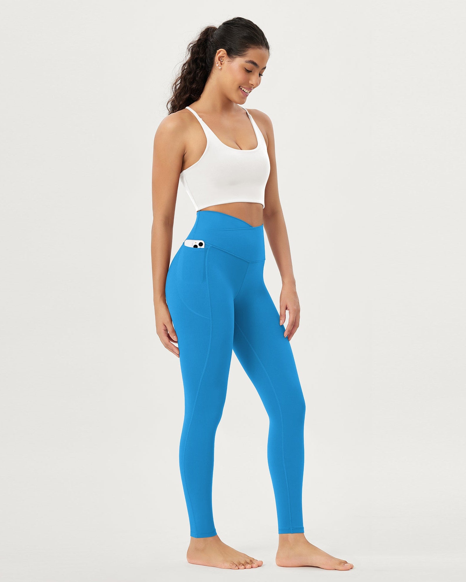 28 Crossover V High Wasit Lounge Leggings with Pockets Azure - ododos