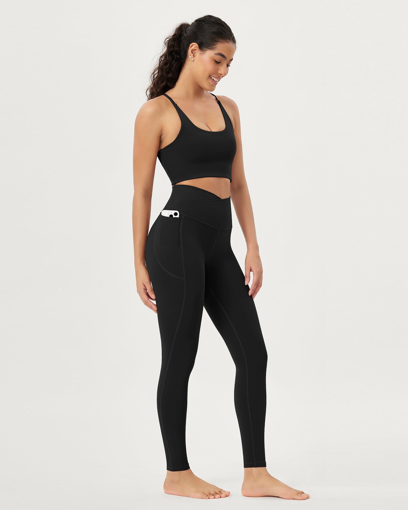 28 Crossover V High Wasit Lounge Leggings with Pockets Black - ododos