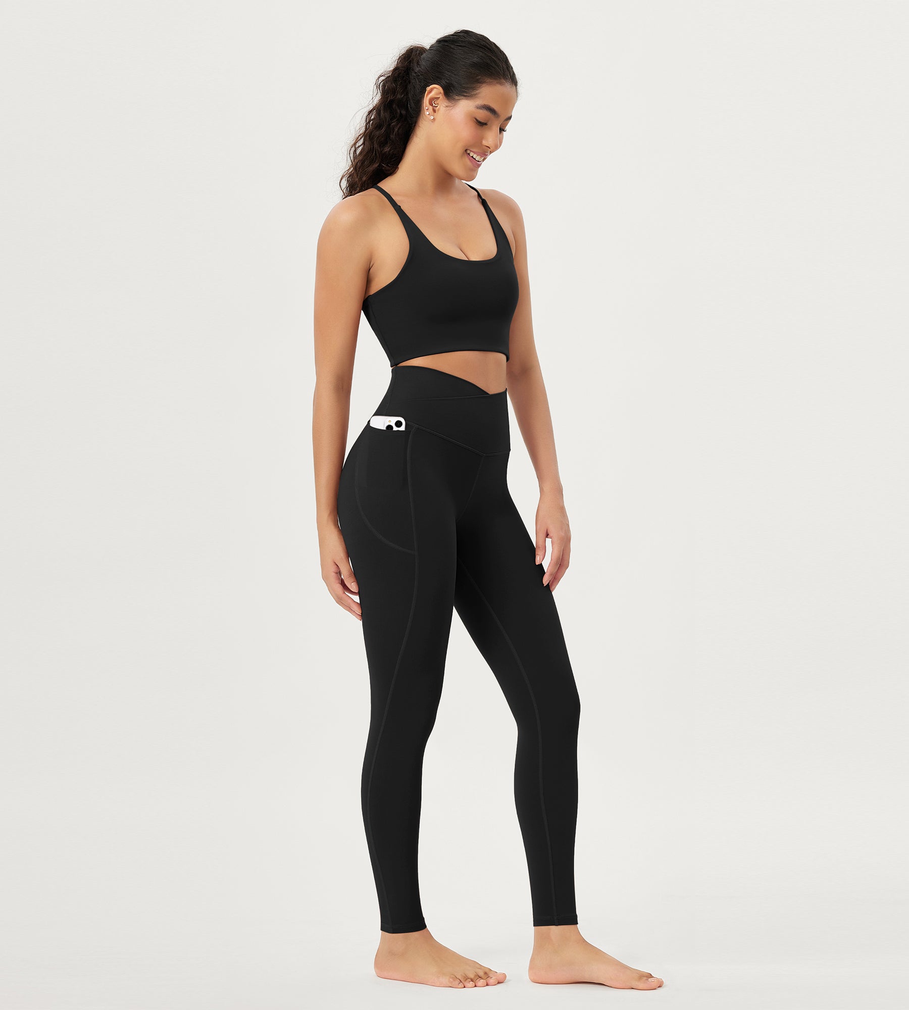 28 Crossover V High Wasit Lounge Leggings with Pockets Black - ododos