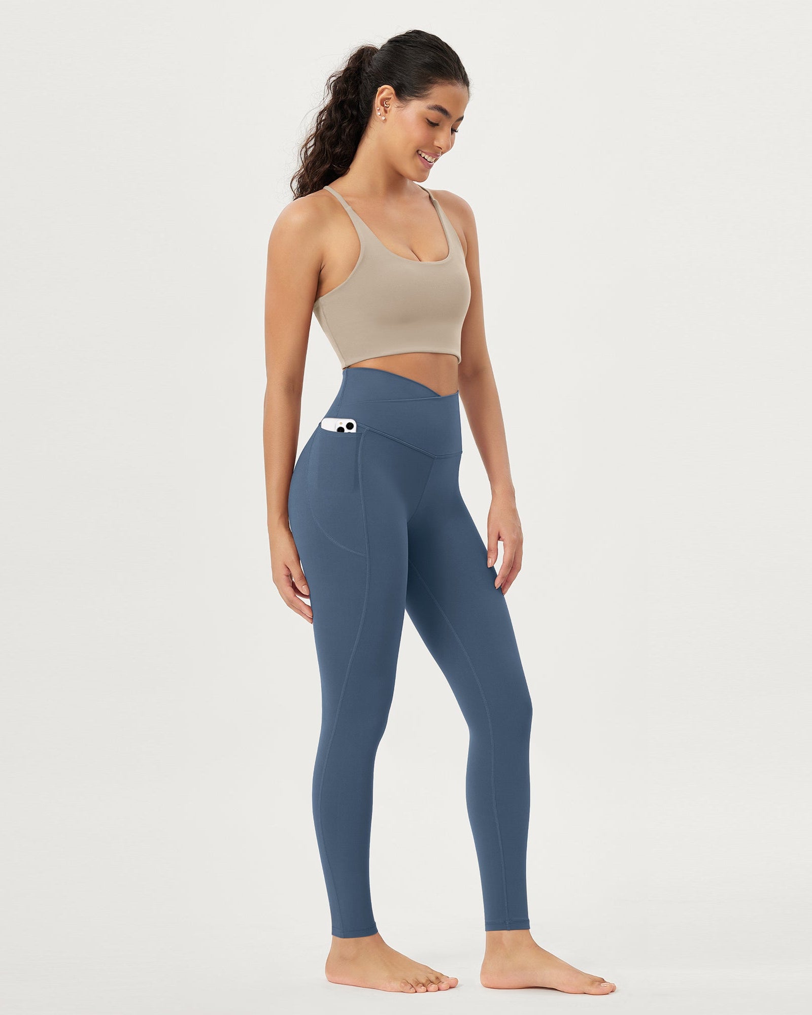 28 Crossover V High Wasit Lounge Leggings with Pockets Ink Blue - ododos