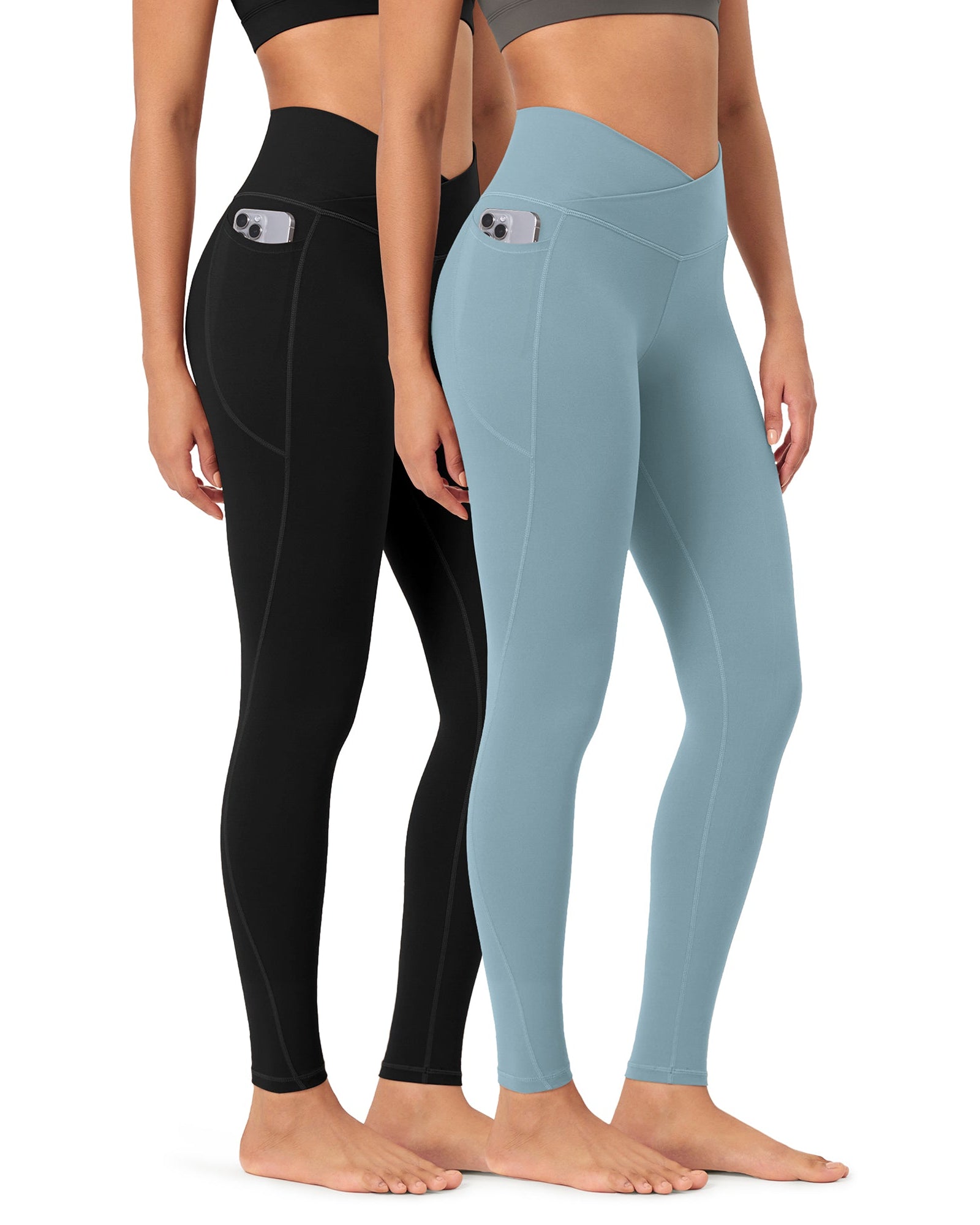 2-Pack 28 ODCLOUD Crossover Lounge Yoga Waist Leggings with Pockets Black+chambray - ododos