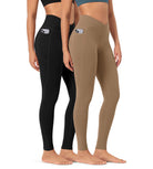 2-Pack 28 ODCLOUD Crossover Lounge Yoga Waist Leggings with Pockets Black+light Brown - ododos