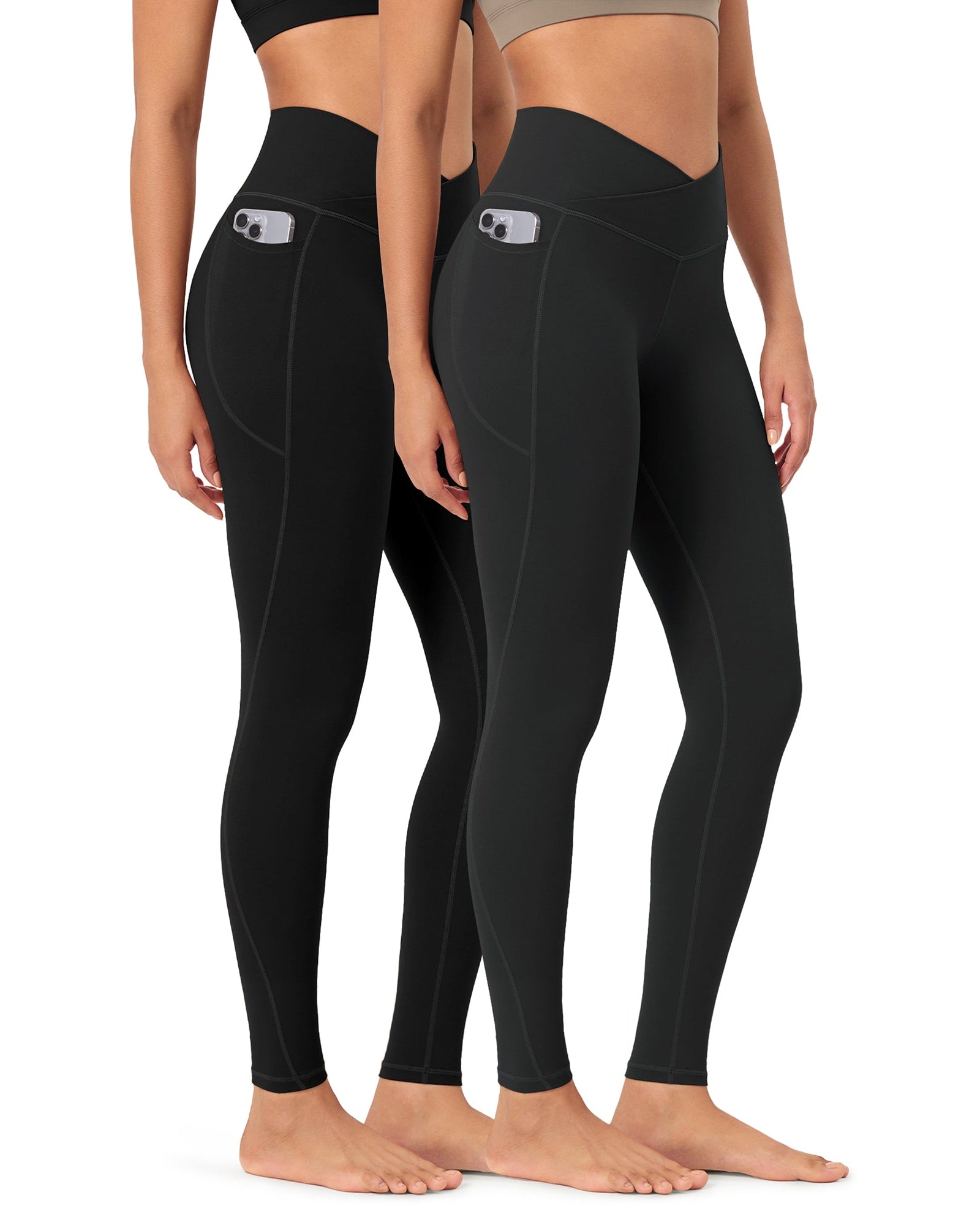 2-Pack 28 ODCLOUD Crossover Lounge Yoga Waist Leggings with Pockets Black+onyx Black Grey - ododos