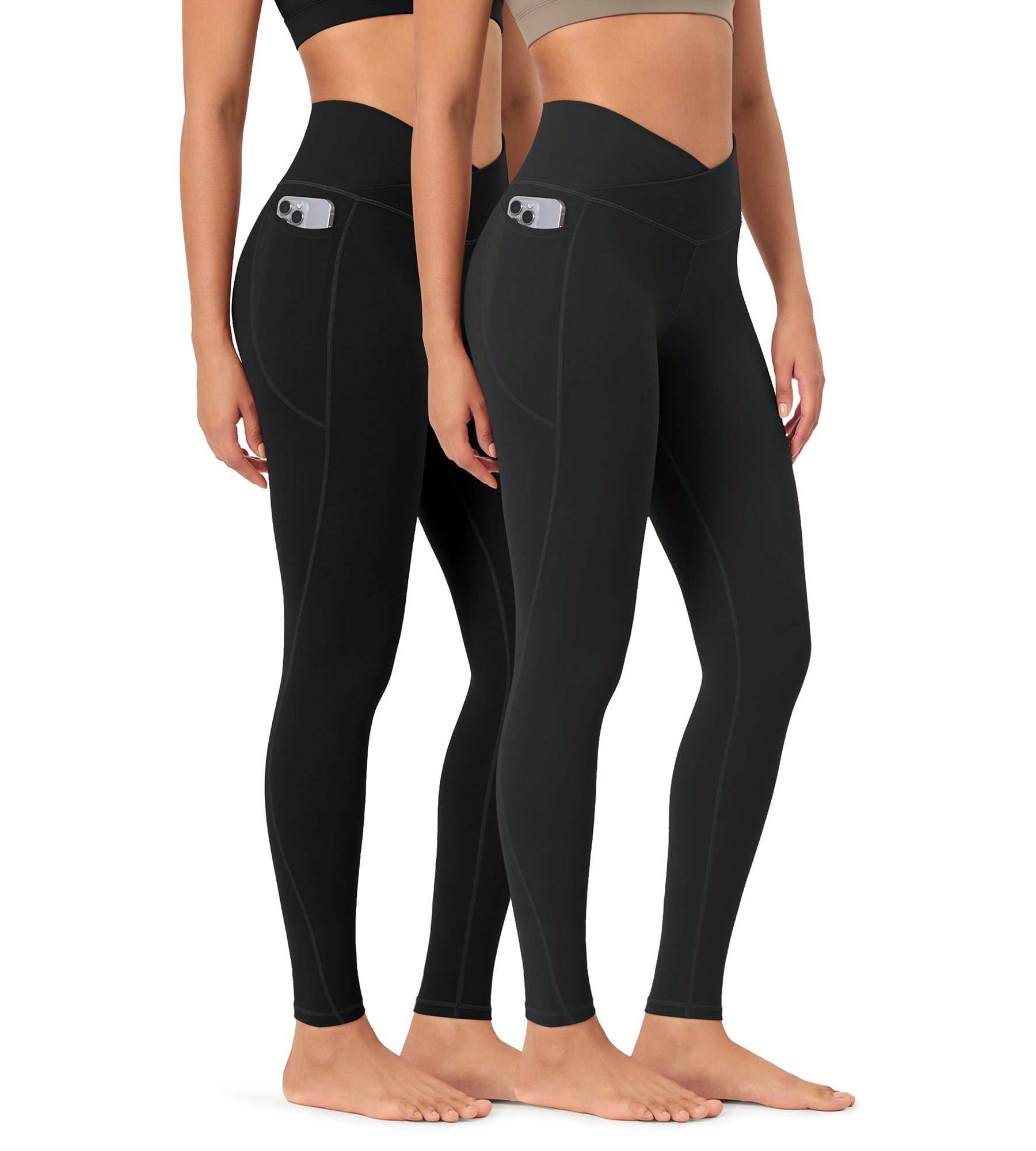 2-Pack 28 ODCLOUD Crossover Lounge Yoga Waist Leggings with Pockets Black+onyx Black Grey - ododos