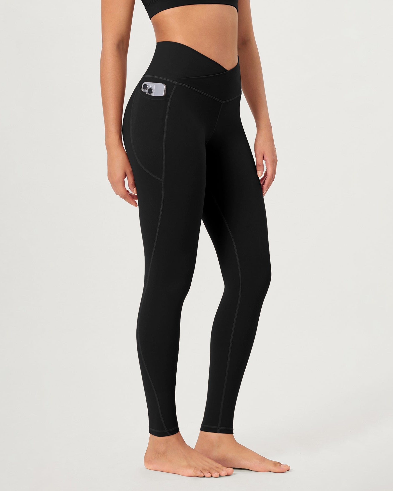 28 ODCLOUD Crossover Lounge Yoga Waist Leggings with Pockets Black - ododos