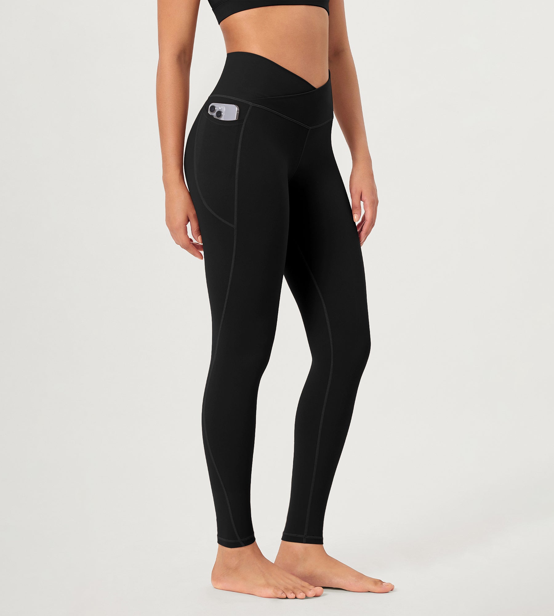 28 ODCLOUD Crossover Lounge Yoga Waist Leggings with Pockets Black - ododos