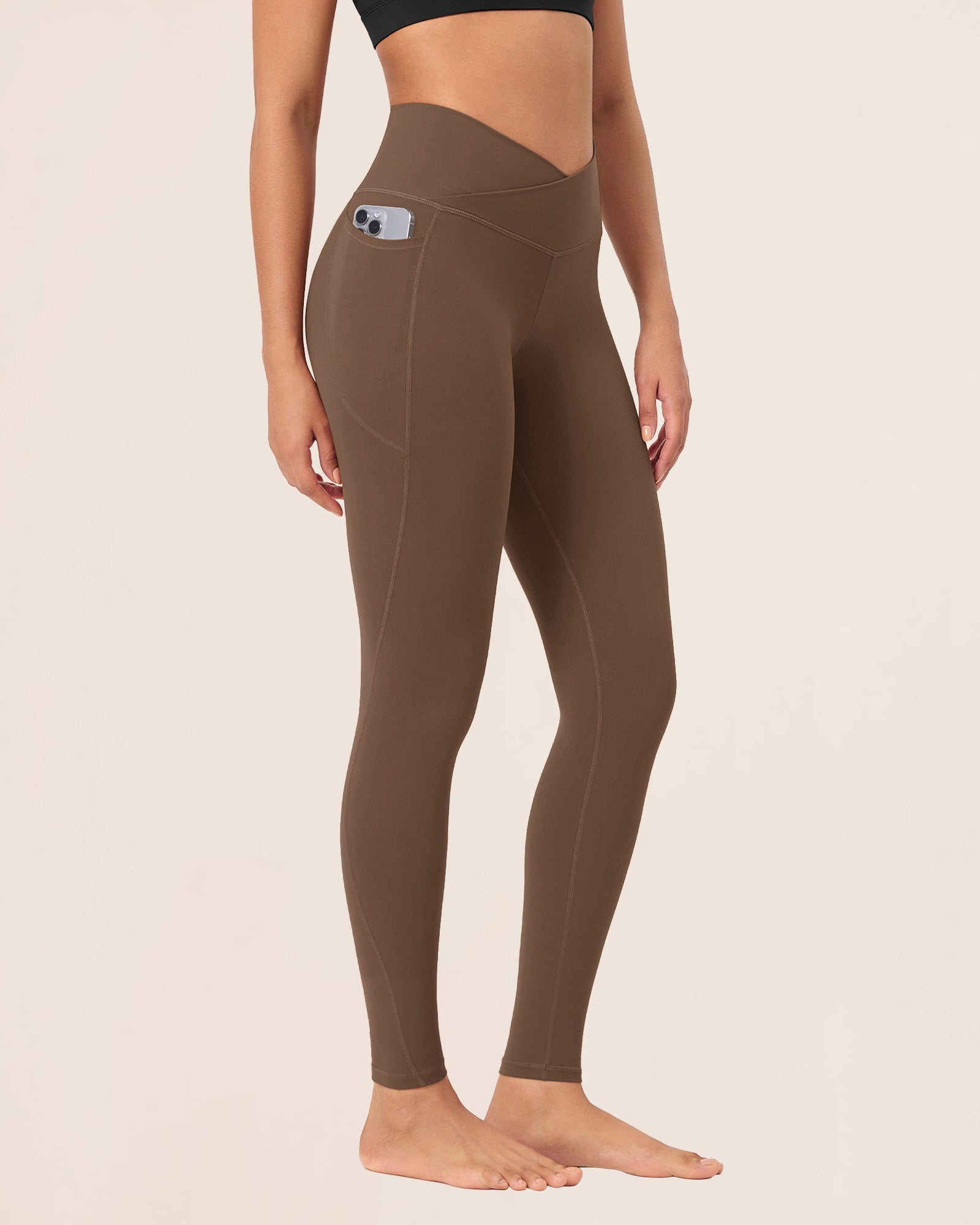 28 ODCLOUD Crossover Lounge Yoga Waist Leggings with Pockets Brunette - ododos