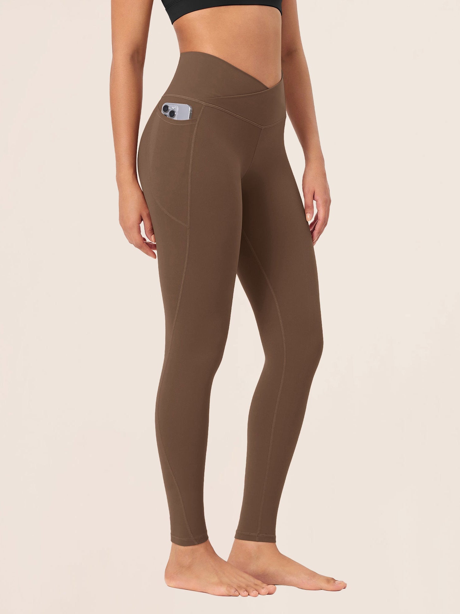 28 ODCLOUD Crossover Lounge Yoga Waist Leggings with Pockets Brunette - ododos