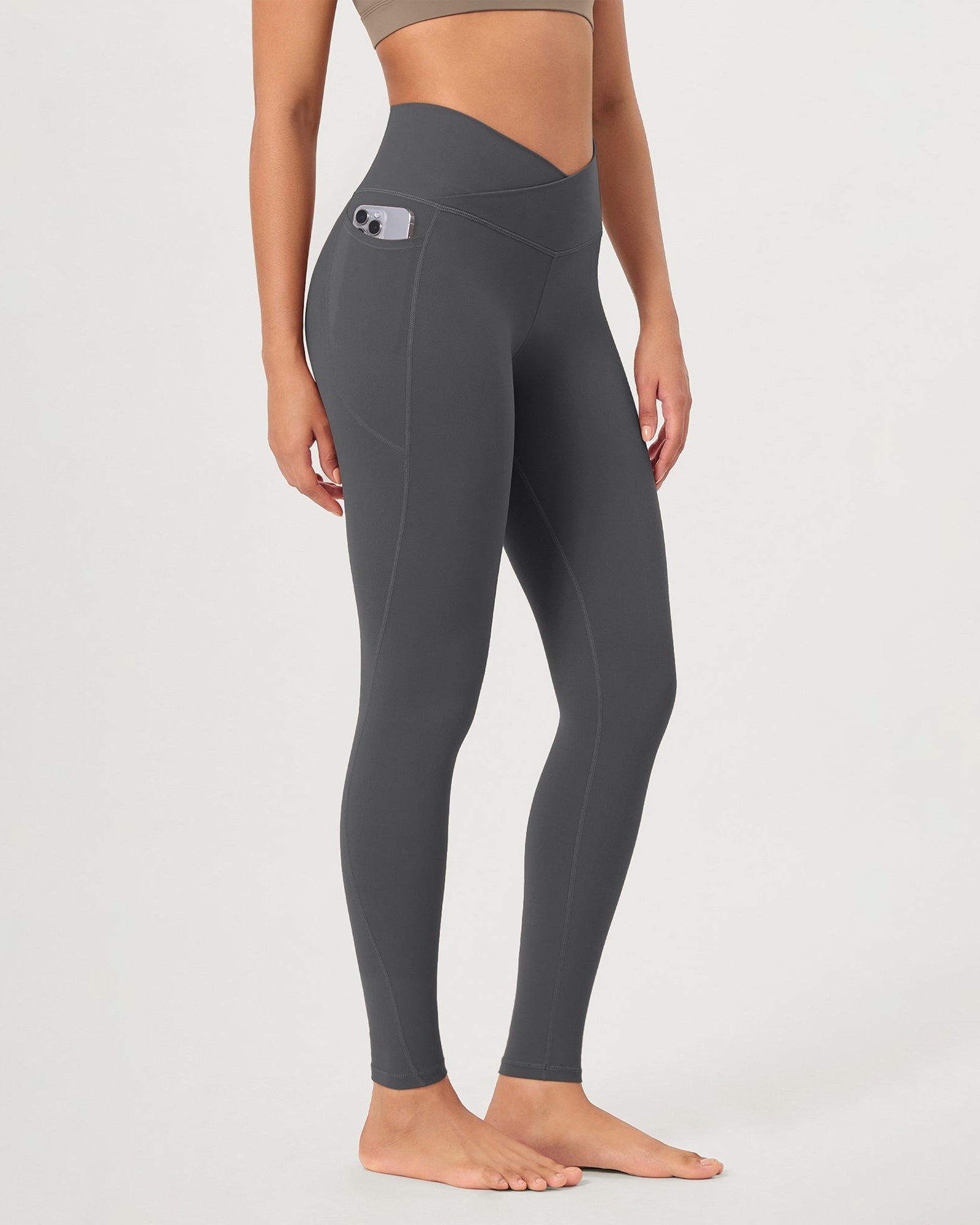 28 ODCLOUD Crossover Lounge Yoga Waist Leggings with Pockets Charcoal - ododos