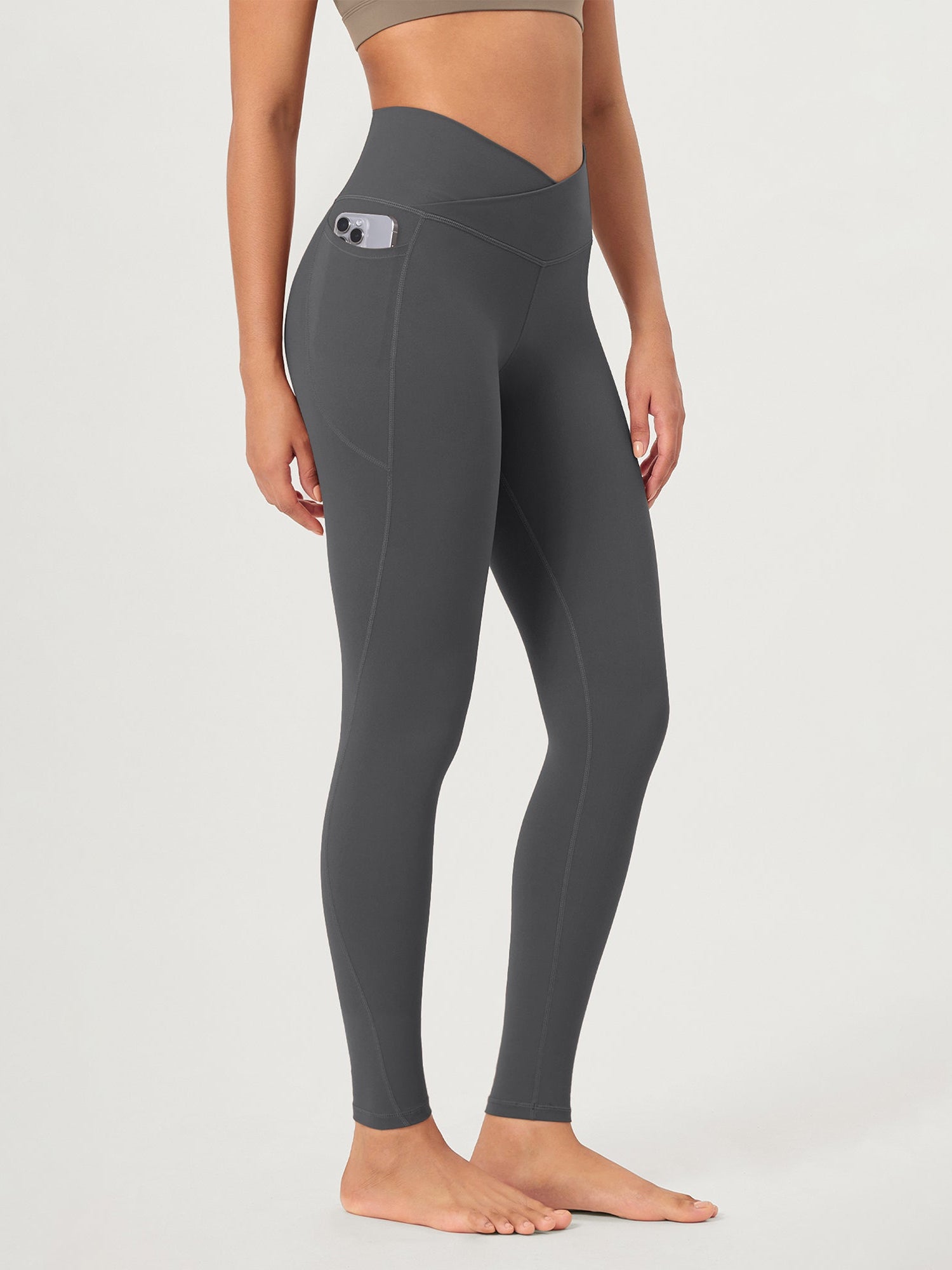 28 ODCLOUD Crossover Lounge Yoga Waist Leggings with Pockets Charcoal - ododos