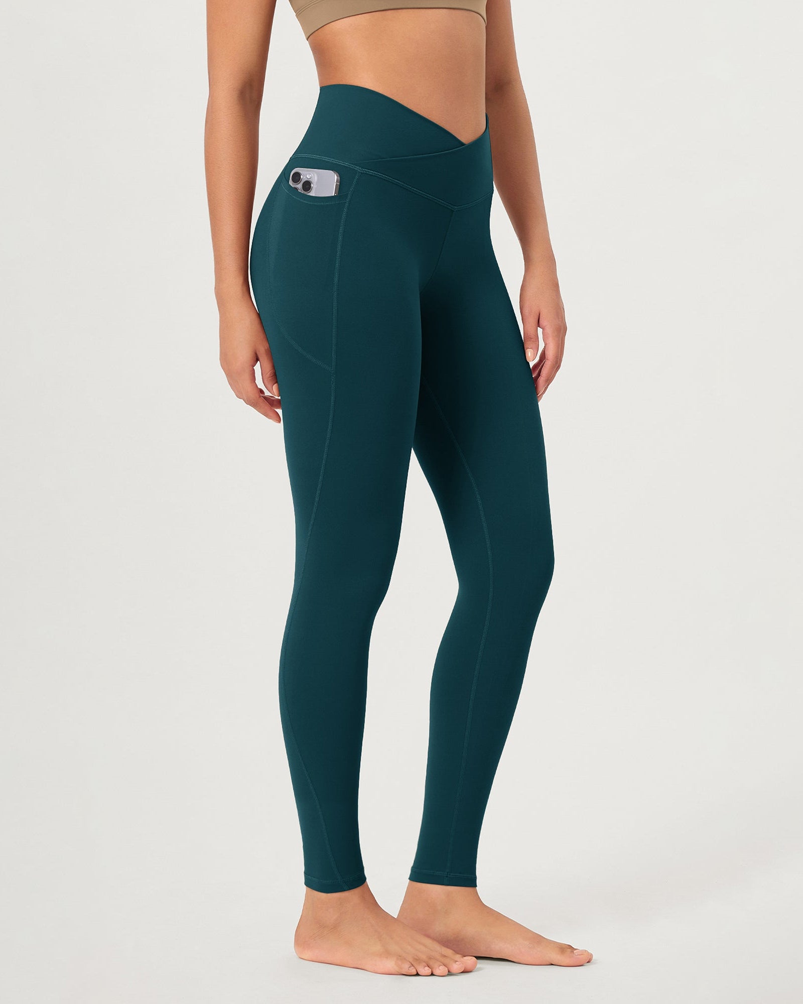28 ODCLOUD Crossover Lounge Yoga Waist Leggings with Pockets Forest Teal - ododos