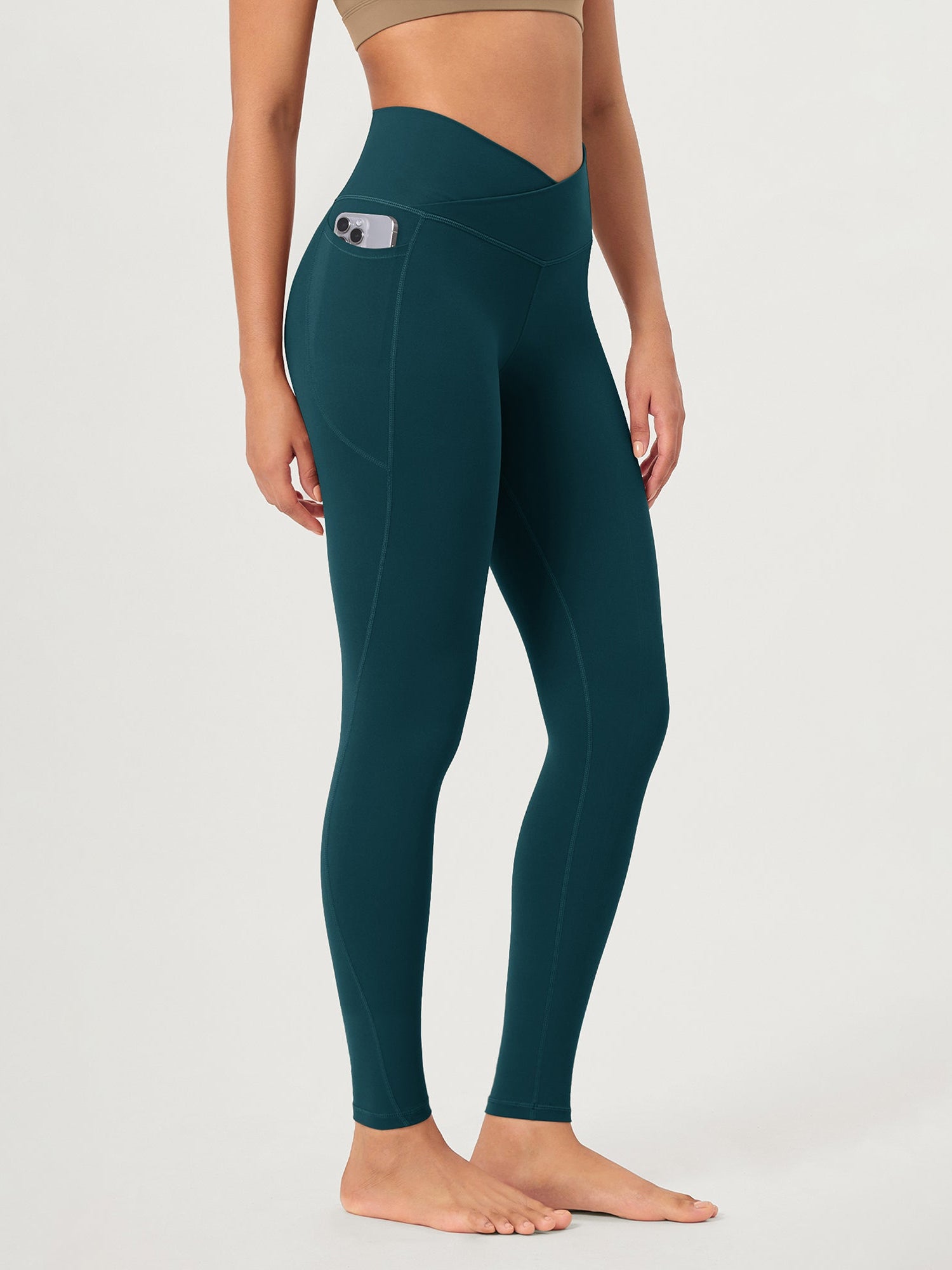 28 ODCLOUD Crossover Lounge Yoga Waist Leggings with Pockets Forest Teal - ododos