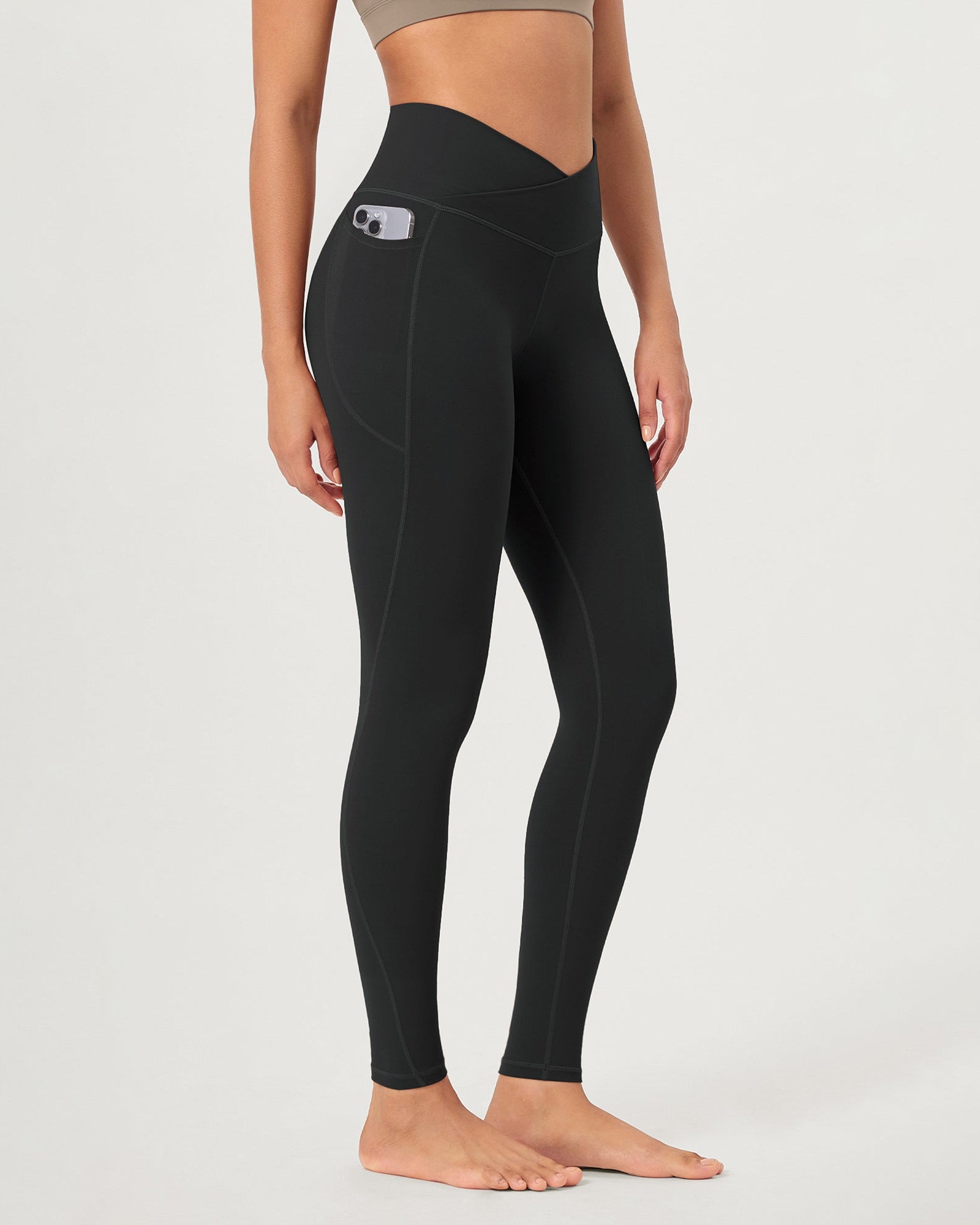 28 ODCLOUD Crossover Lounge Yoga Waist Leggings with Pockets Onyx Black Grey - ododos