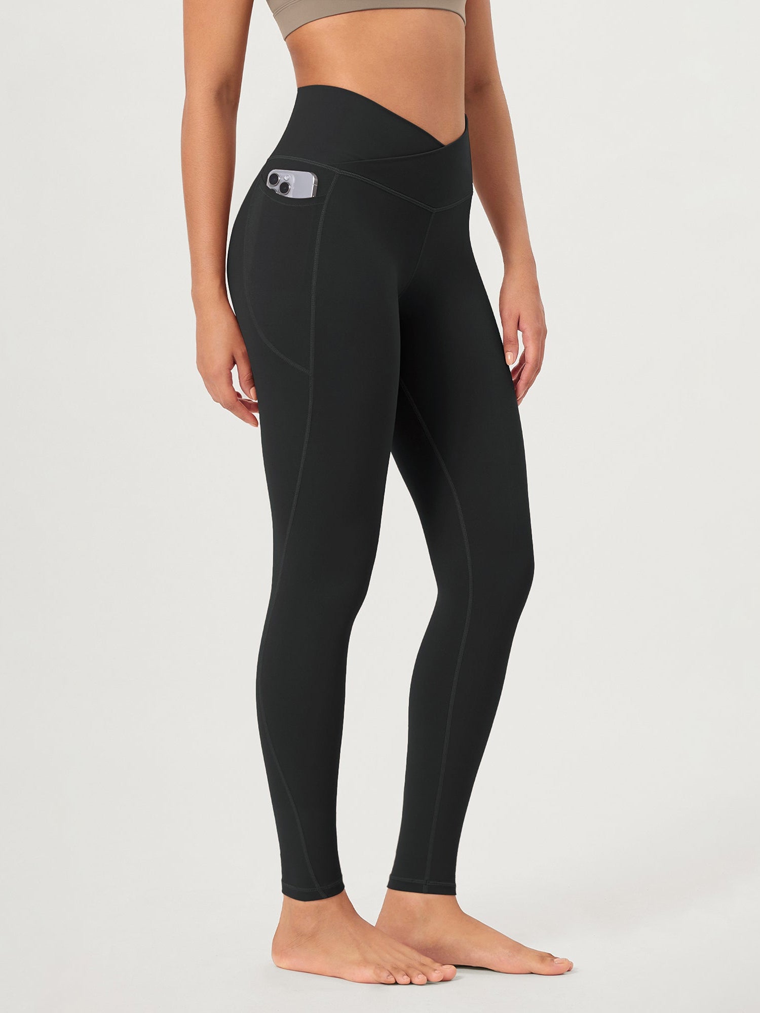 28 ODCLOUD Crossover Lounge Yoga Waist Leggings with Pockets Onyx Black Grey - ododos