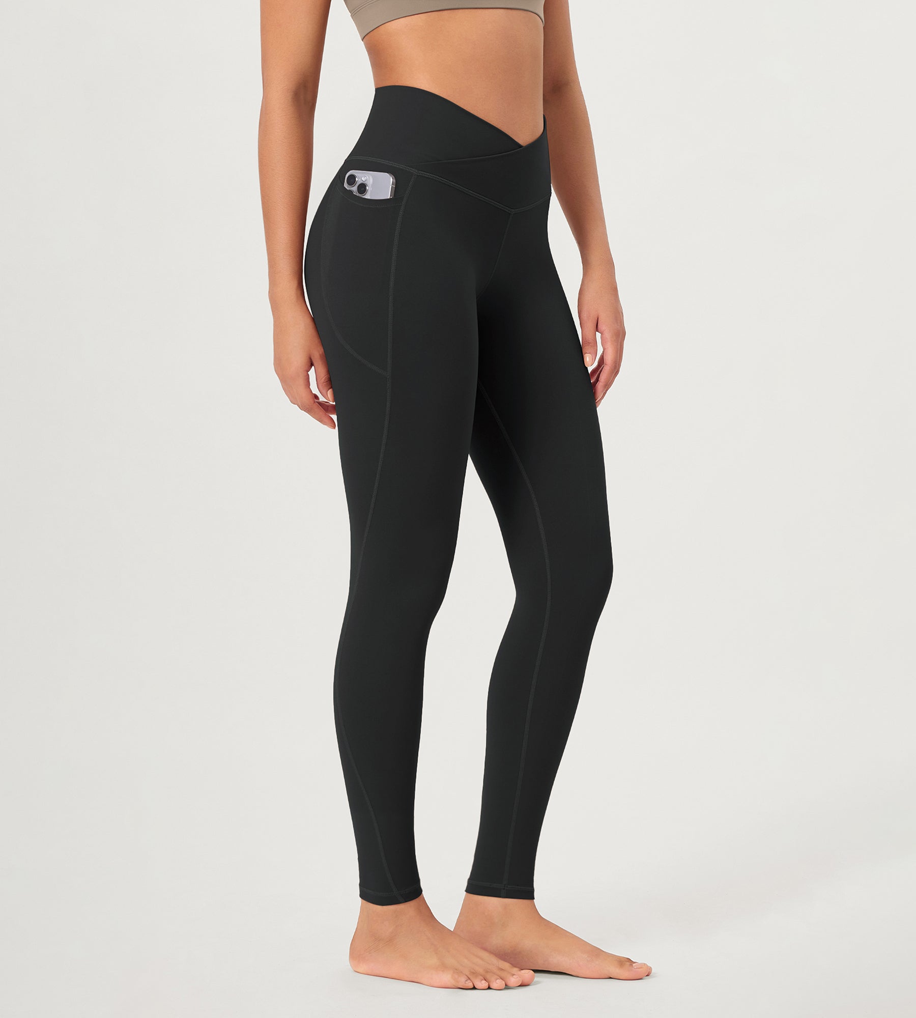 28 ODCLOUD Crossover Lounge Yoga Waist Leggings with Pockets Onyx Black Grey - ododos