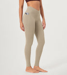 28 Gathered Crossover Workout Waist Yoga Leggings with Pockets Shaker Beige - ododos