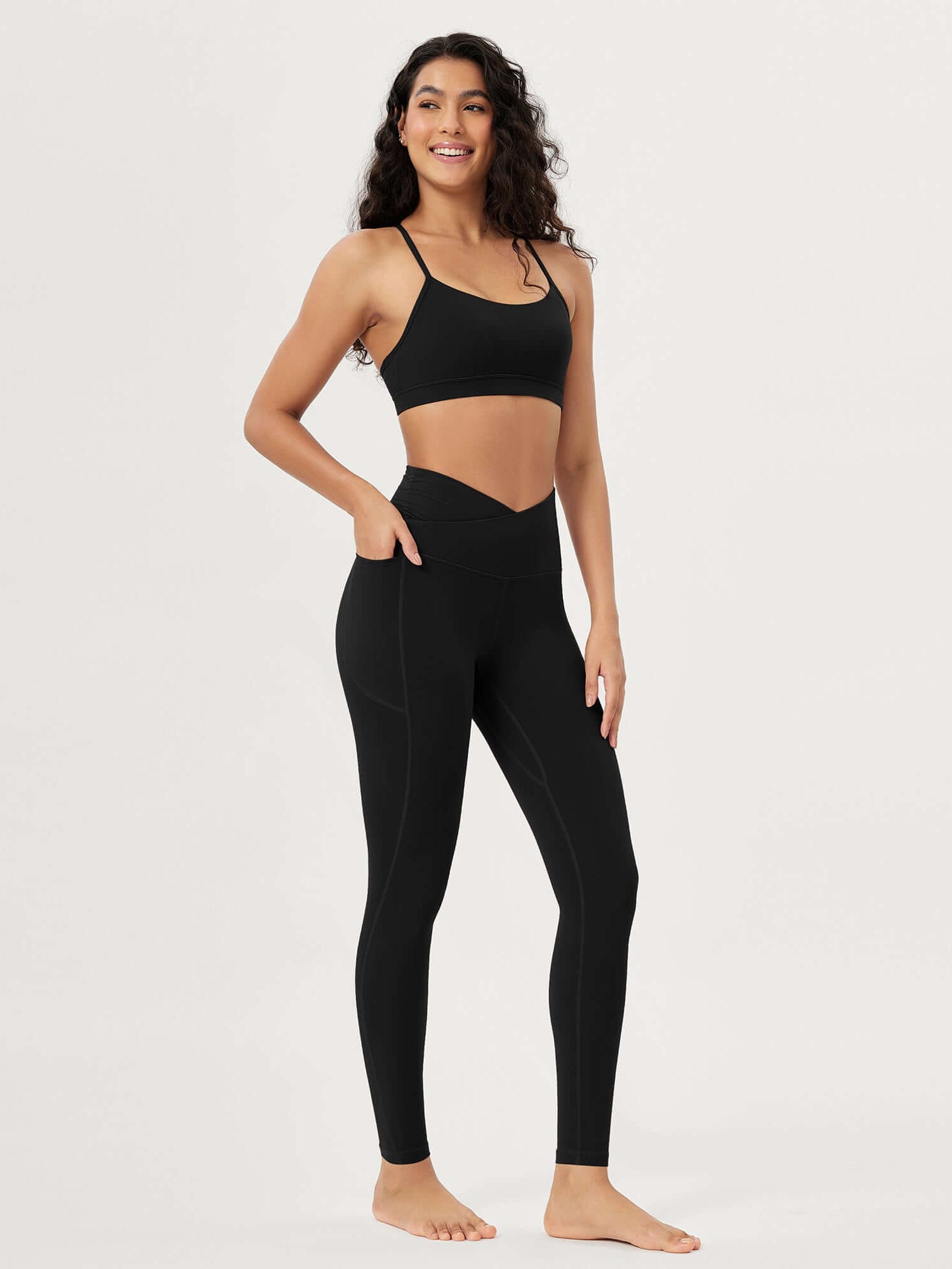 25 / 28 Gathered Crossover Lounge Yoga Leggings with Pockets - ododos