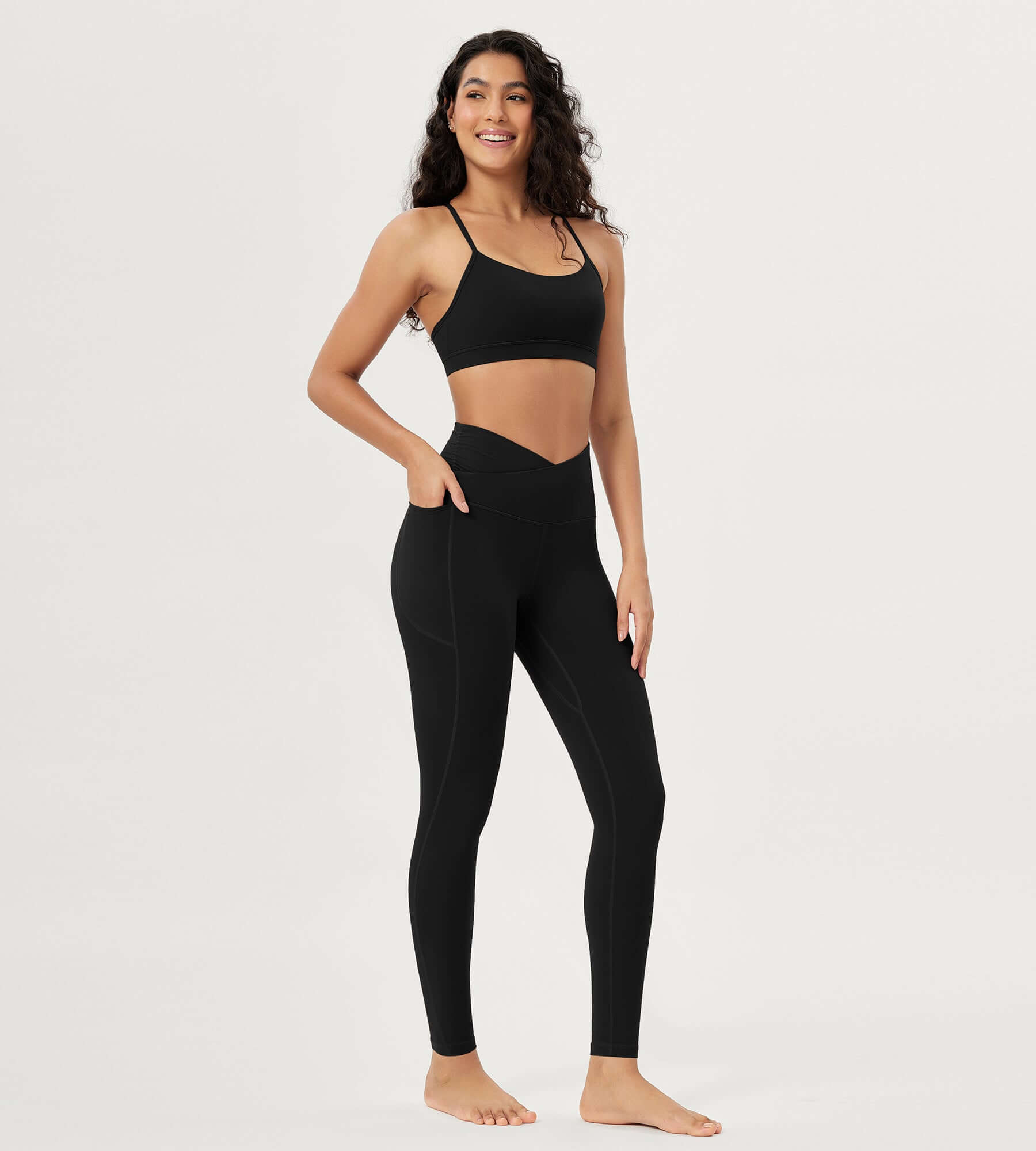 25 / 28 Gathered Crossover Lounge Yoga Leggings with Pockets - ododos