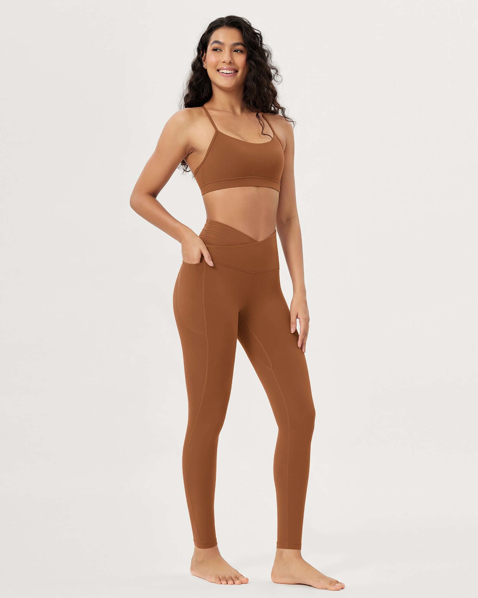 25 / 28 Gathered Crossover Lounge Yoga Leggings with Pockets - ododos