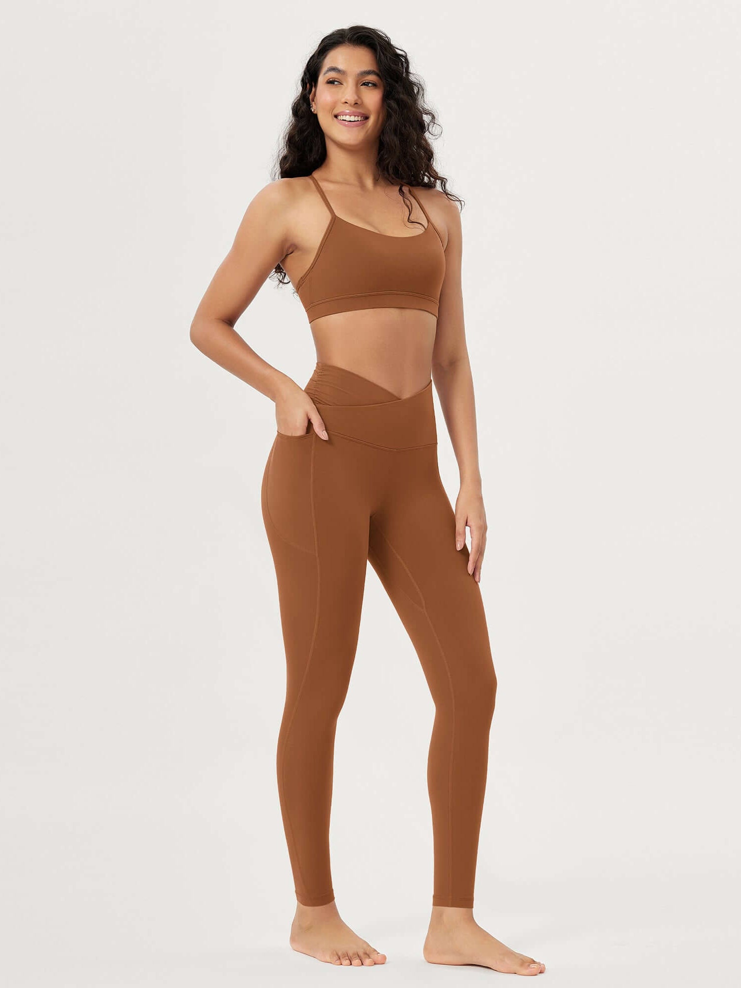 25 / 28 Gathered Crossover Lounge Yoga Leggings with Pockets - ododos