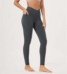 25 / 28 Gathered Crossover Lounge Yoga Leggings with Pockets 28 Inseam Charcoal - ododos