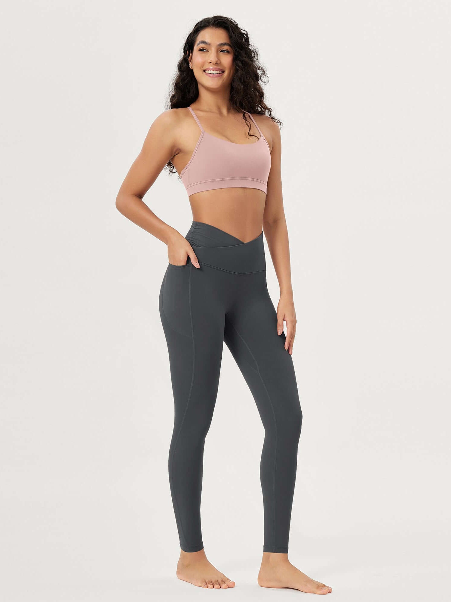 25 / 28 Gathered Crossover Lounge Yoga Leggings with Pockets - ododos