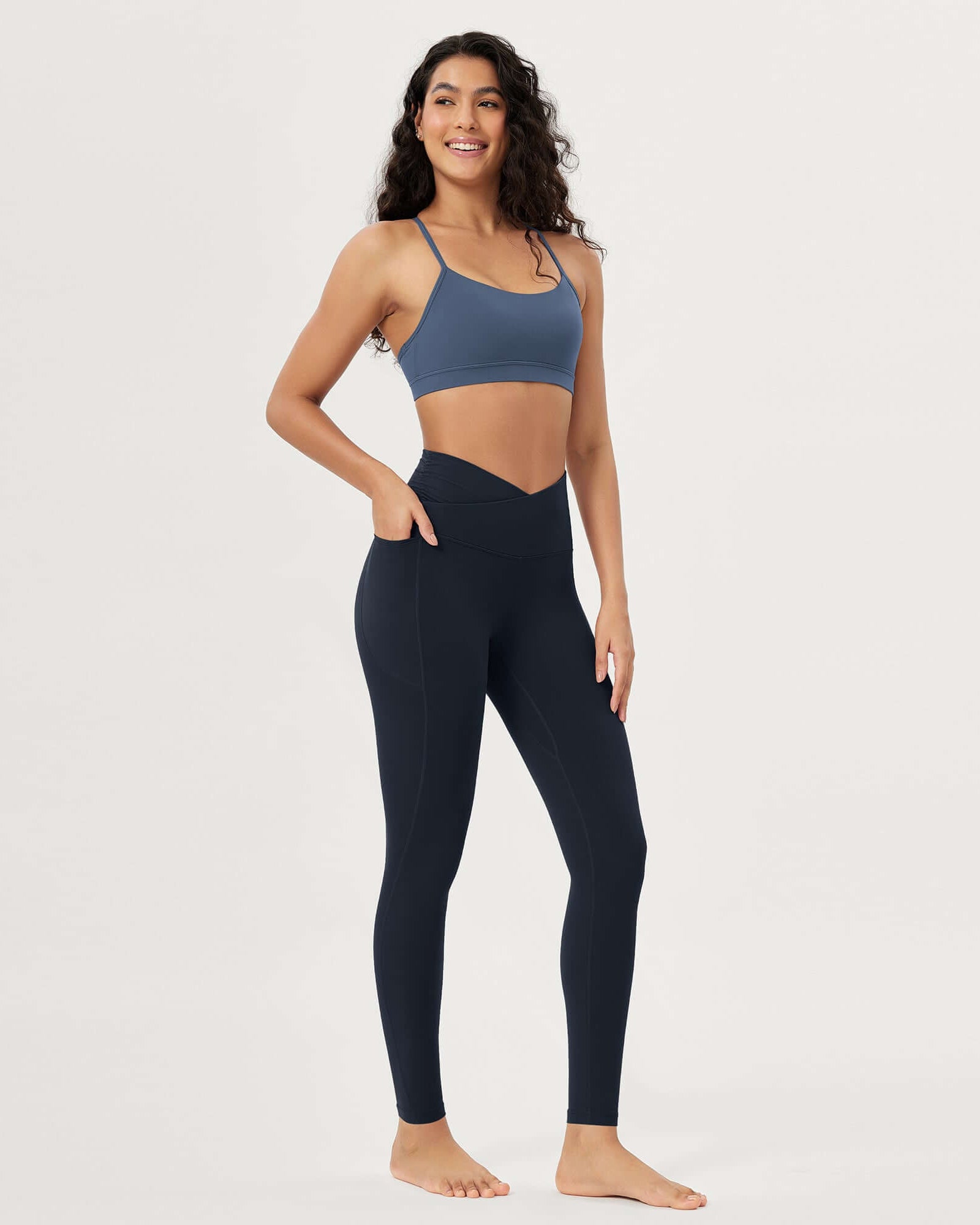 25 / 28 Gathered Crossover Lounge Yoga Leggings with Pockets - ododos